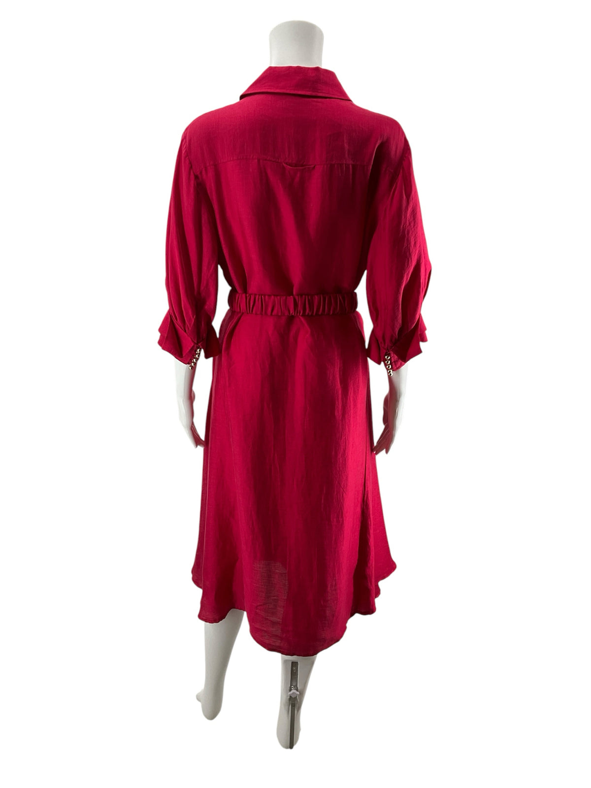 Acler Banks Fuschia Linen-Blend Belted Midi Shirtdress Size 8 - ONLINE ONLY