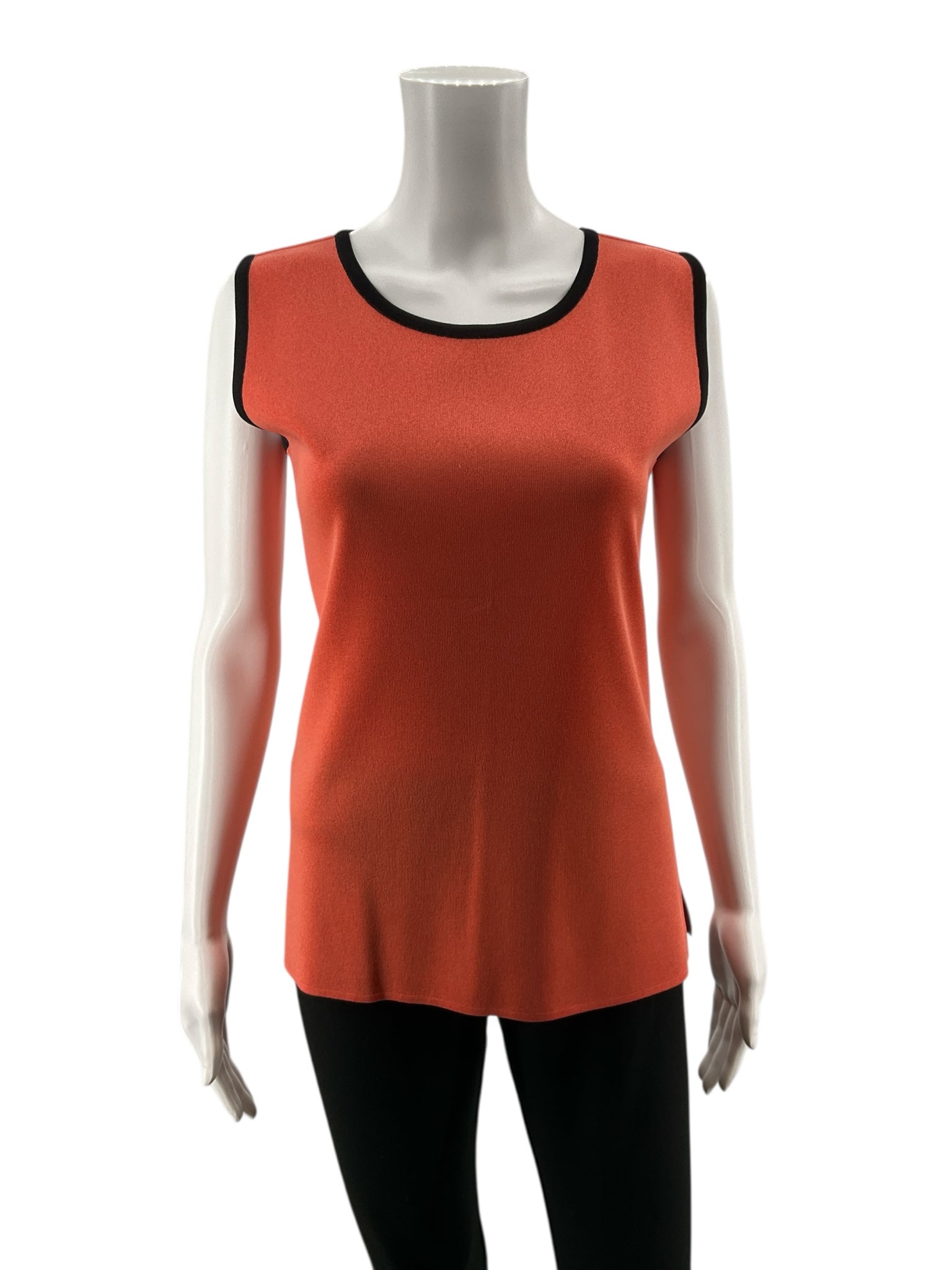 Misook Coral Sleeveless Coral & Black Trim Sleeveless Knit Tunic Top Size XS - Size XS