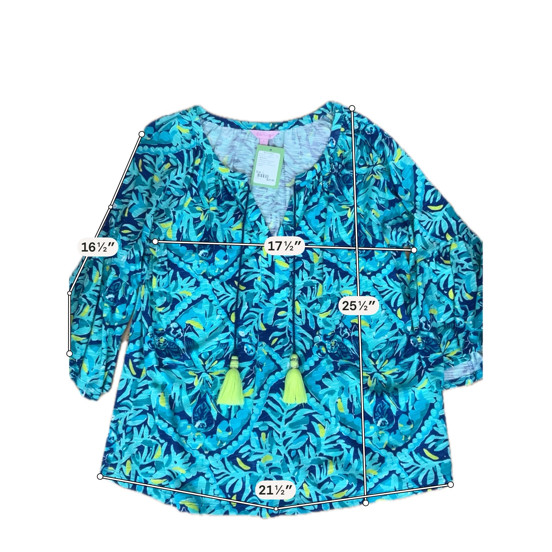 Lilly Pulitzer Luxletic Tait Tunic Top High Tide Navy Lucky Bamboo Size Large