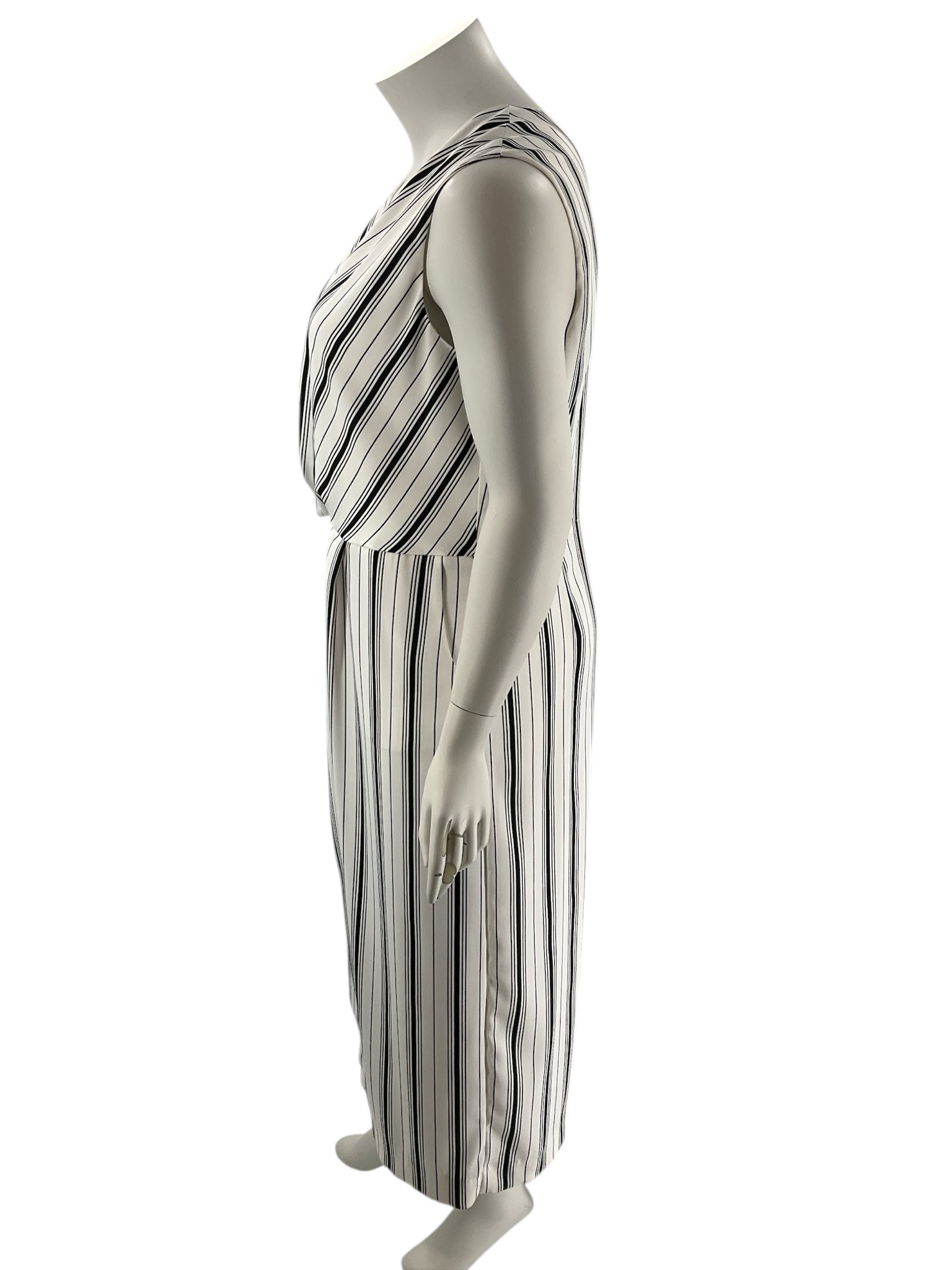 Joseph Ribkoff White/Black Stripe Pre-Owned Ladies Jumpsuit - Size 20 - Margaret’s Fine Consignment