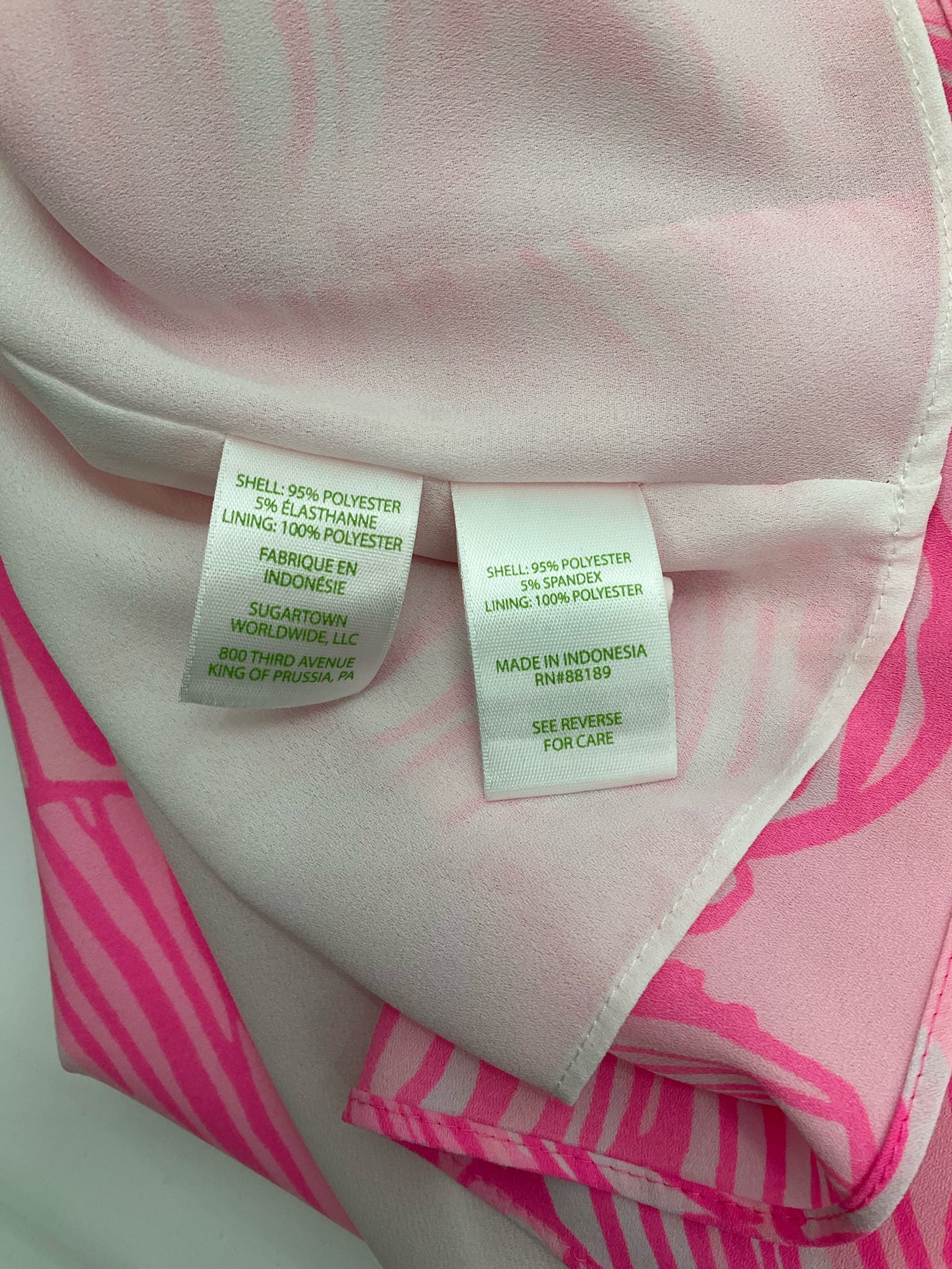 Lilly Pulitzer white/pink Short Sleeve Arabelle Top In The Vias Pink Tropical Leaf Print Blouse XS - Size XS