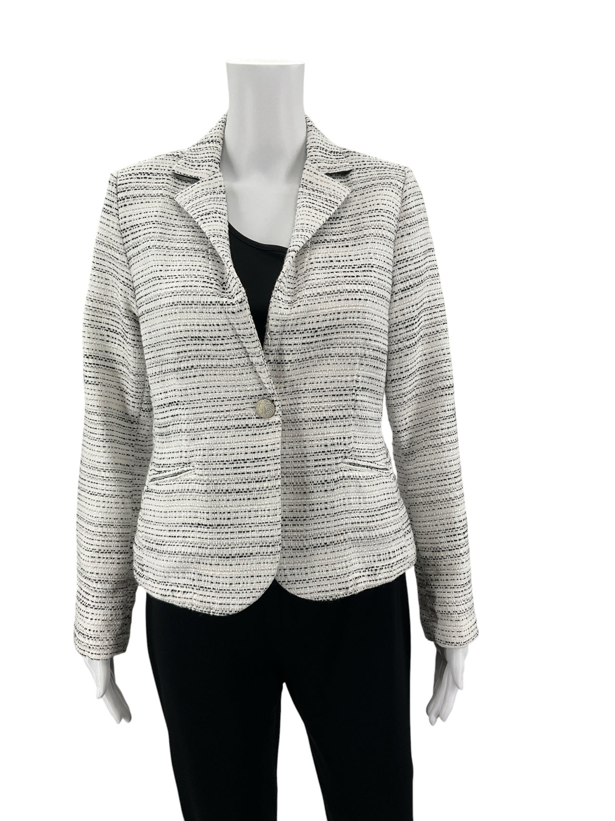 cabi Tuxedo Jacket Black & White Basketweave Metallic Blazer Size 4