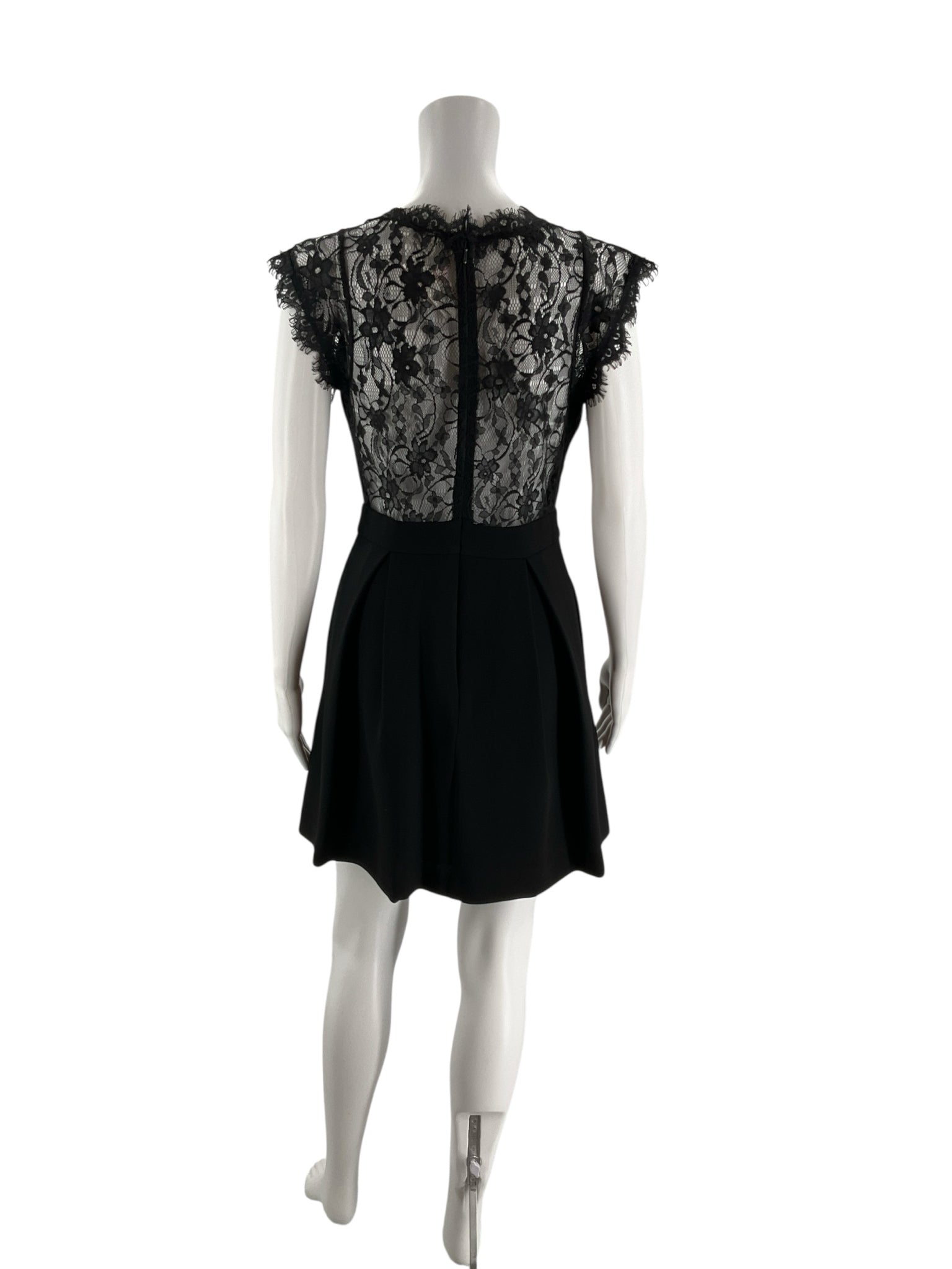 BCBGeneration Black Lace Yoke Pleated Skater Dress Size Small