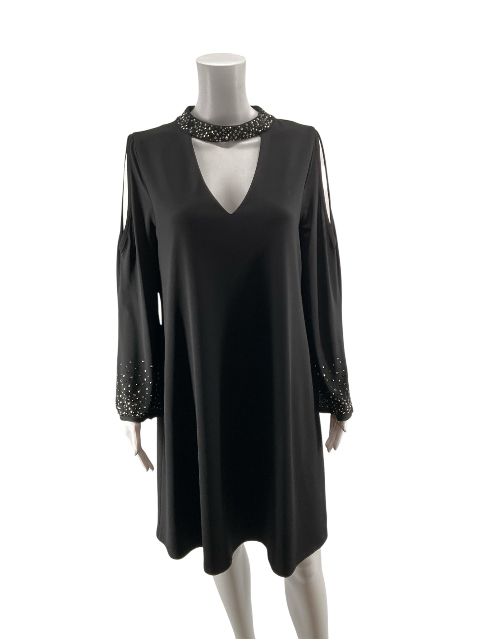 Jessica Howard Black Rhinestone Cold Shoulder Dress Size 14 Cocktail Party LBD