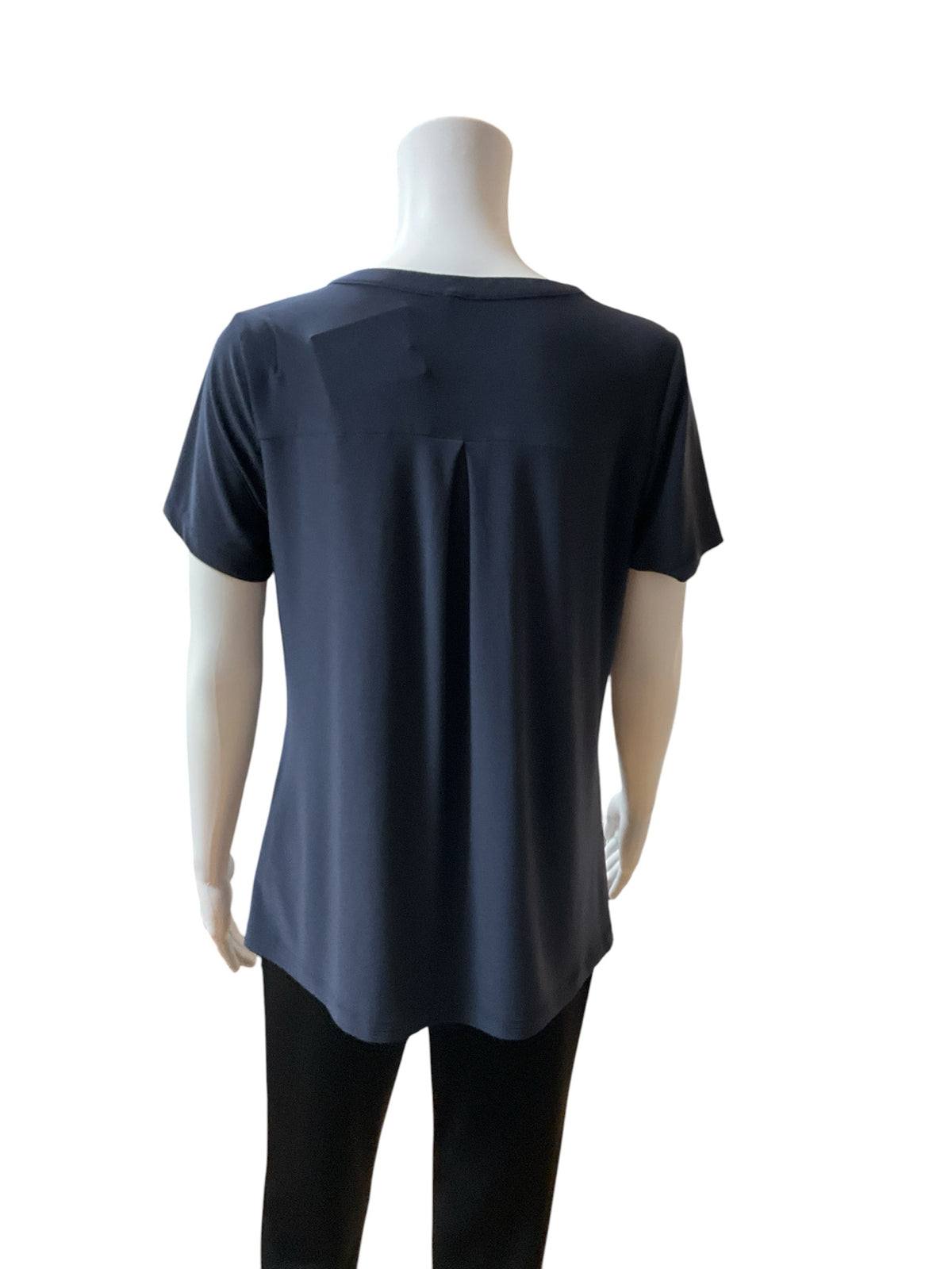 Anne Klein Navy Blue Gold Zip Short Sleeve Top Blouse Size Medium - ONLINE ONLY