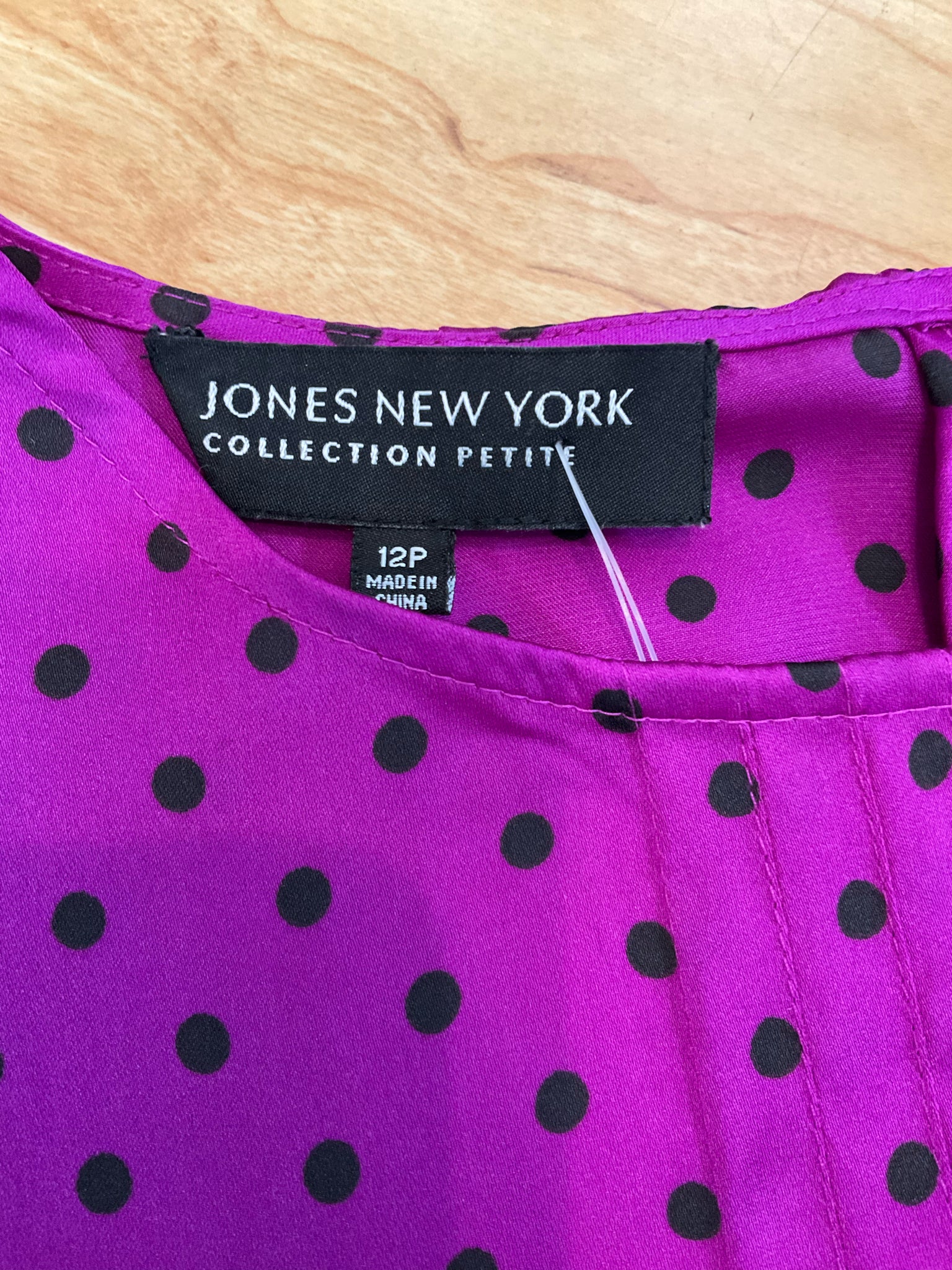 Jones New York Collection Petite Polka Dot Pintuck Sleeveless Blouse Fuchsia Black 12P