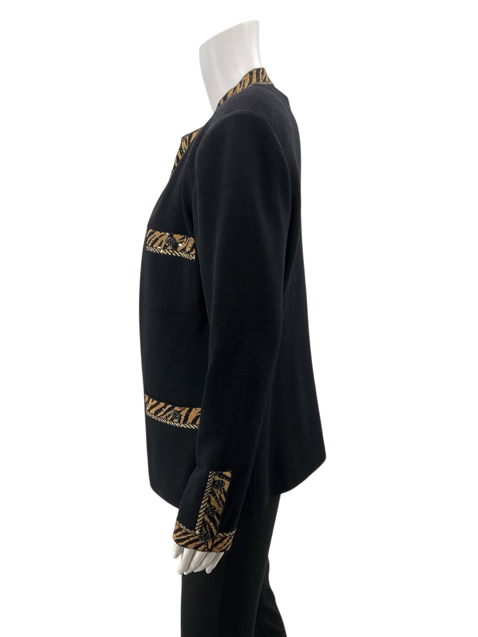 St. John Evening Zebra Trim Boucle Knit Cardigan & Shell Set Size 8 / Medium