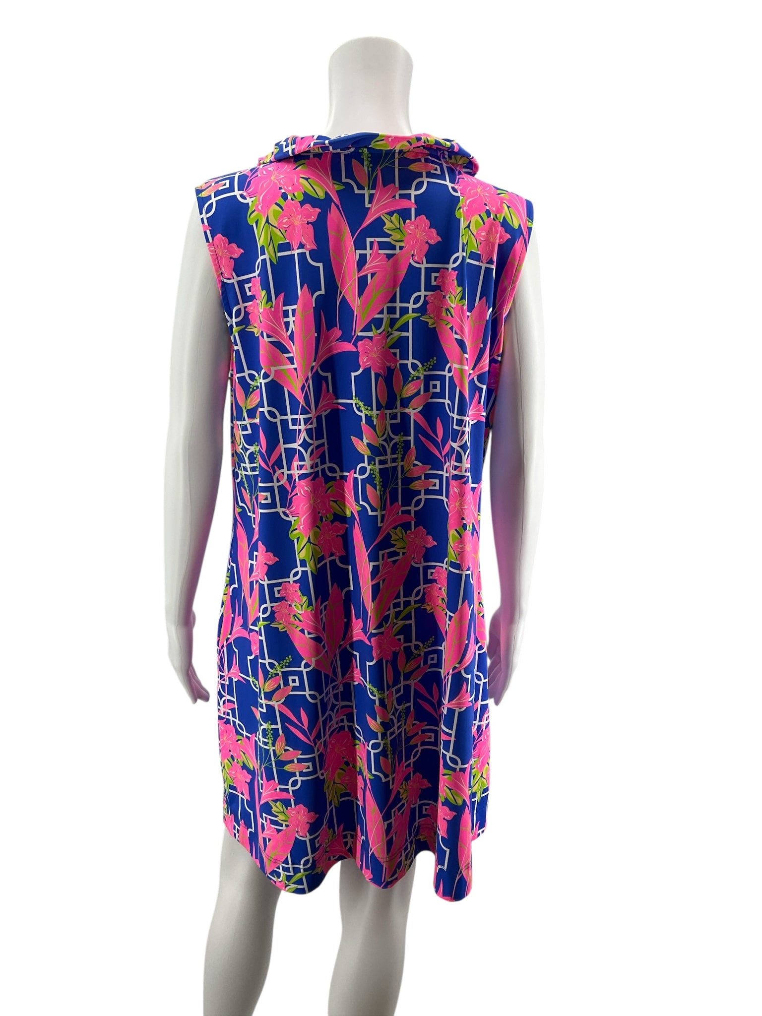 Lulu B Libby Tropical Floral Cowl Neck Shift Dress Sleeveless Pink Blue XL