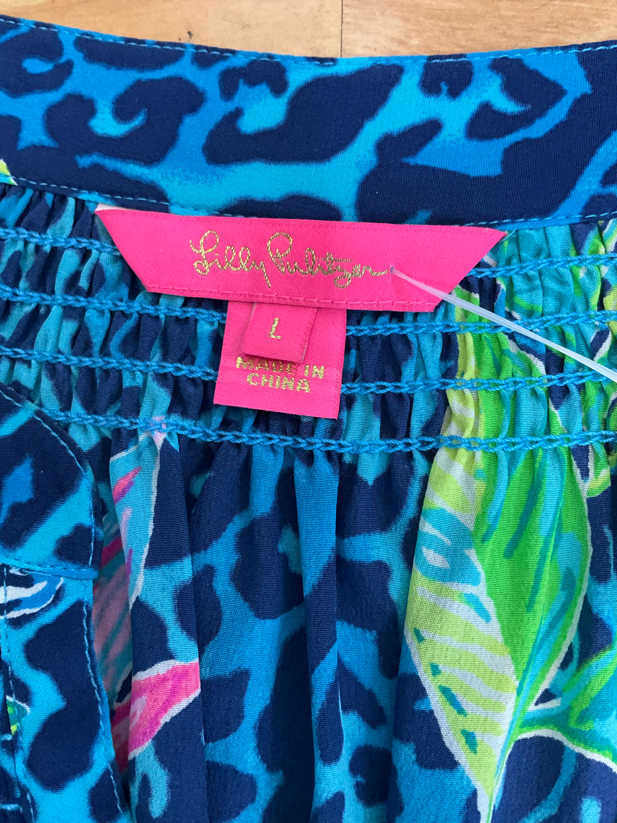 Lilly Pulitzer Elsa Silk Top Blue Lagoon Floral Tunic Blouse Size Large