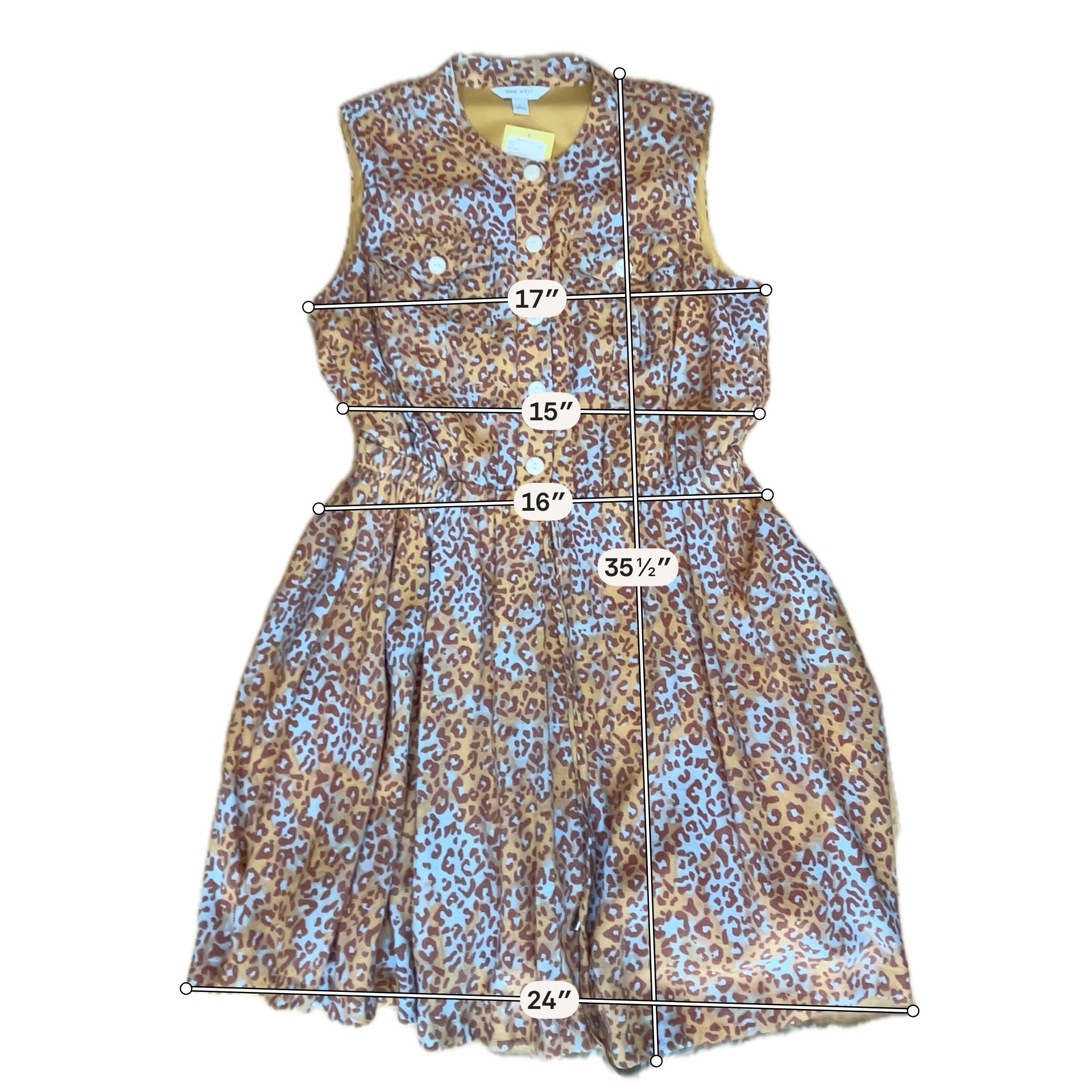 Nine West Animal Print Sleeveless Shirtdress Tie Waist Rust Blue | Size Large