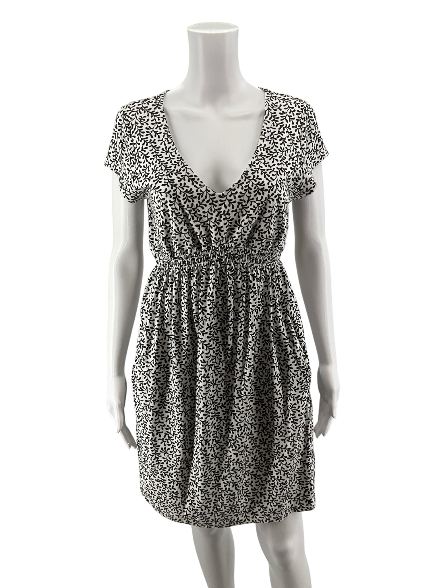 Boden Amelie Jersey Dress 10P Petite Black White Vine Print Modal Cotton