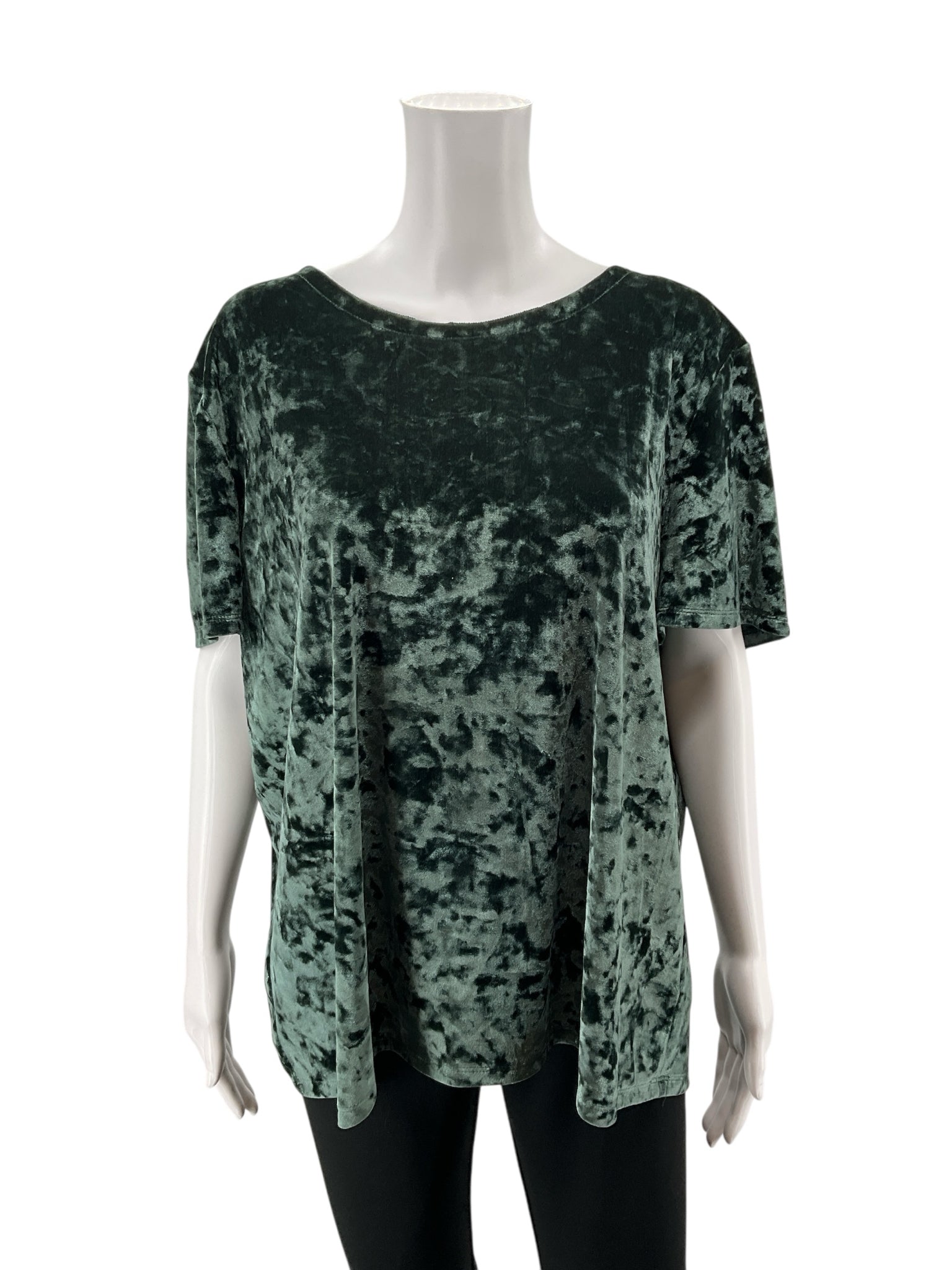 14th & Union Green Crushed Velvet Tie Back Top Short Sleeve Blouse Womens XL