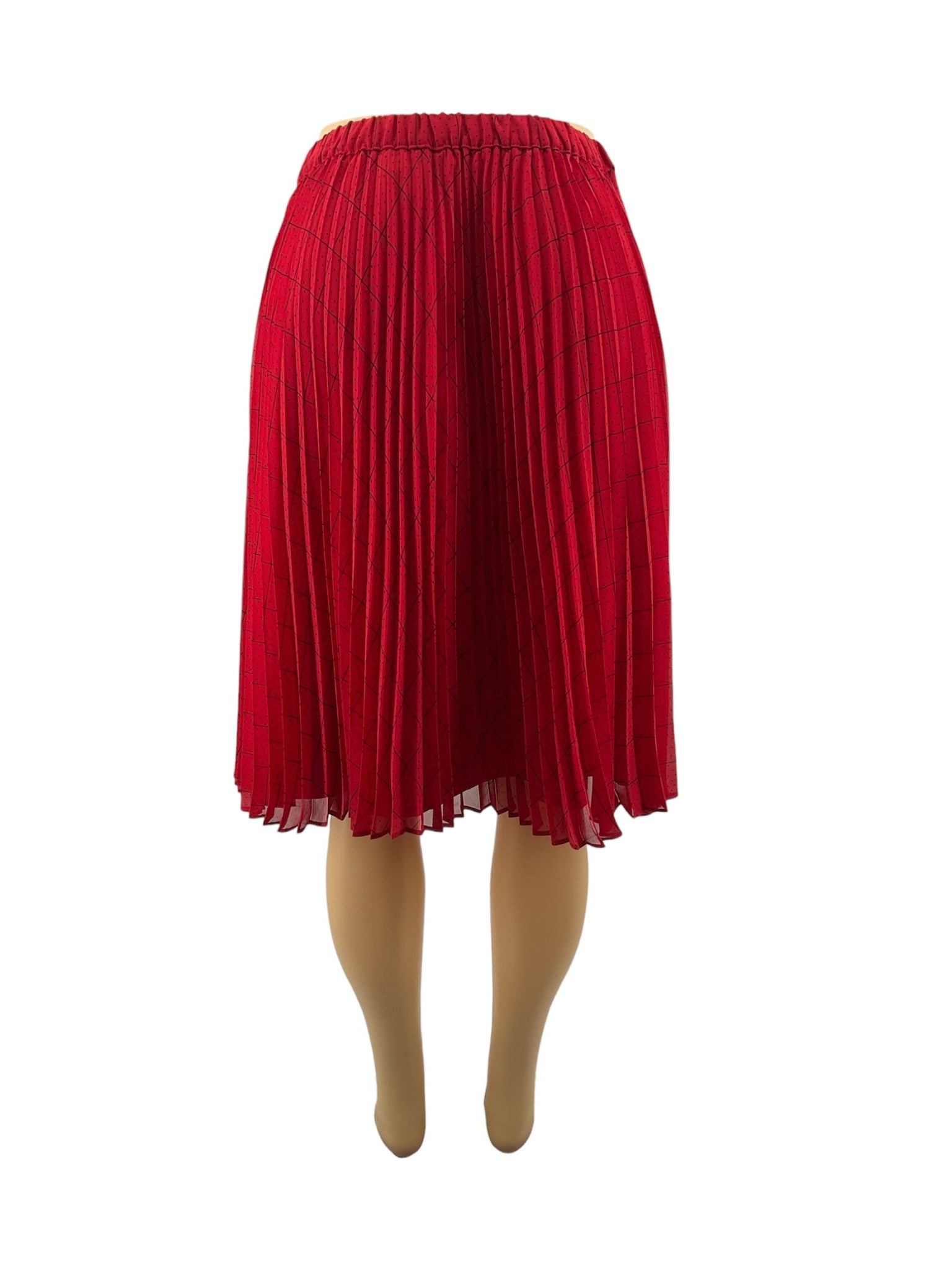 Elle red/black Skirt Pleated Polka Dot Midi Skirt Red & Black Size XS - Size XS