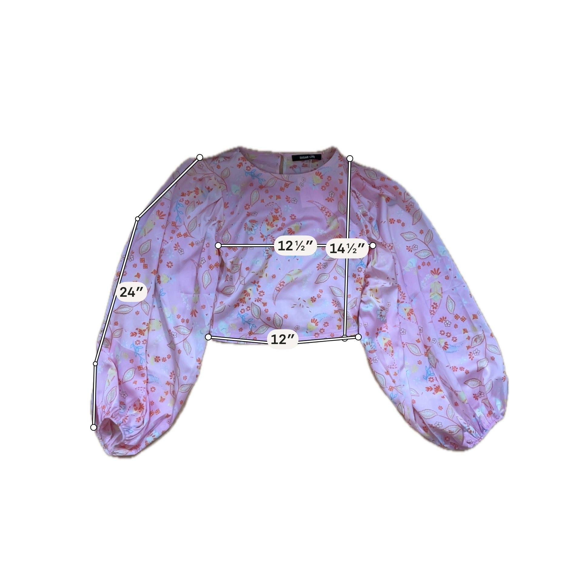Sugar + Lips Pink Paisley Floral Boho Bishop Sleeve Blouse Top Size XS