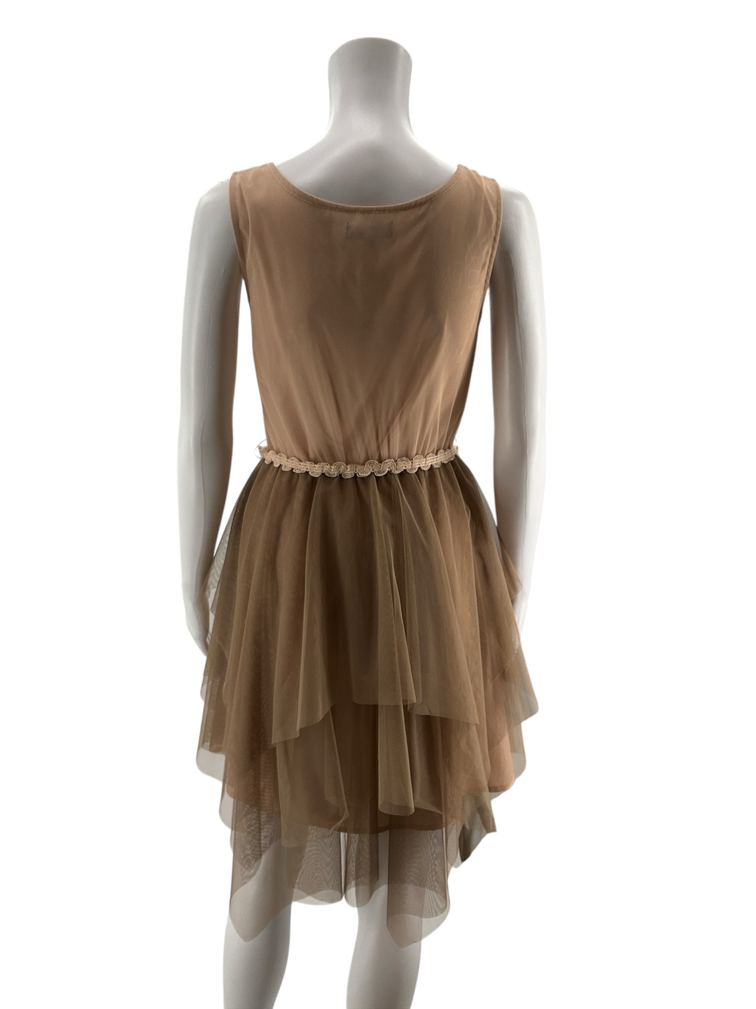 Ryu Taupe Embroidered Mesh Tiered Tulle Dress | Size Small