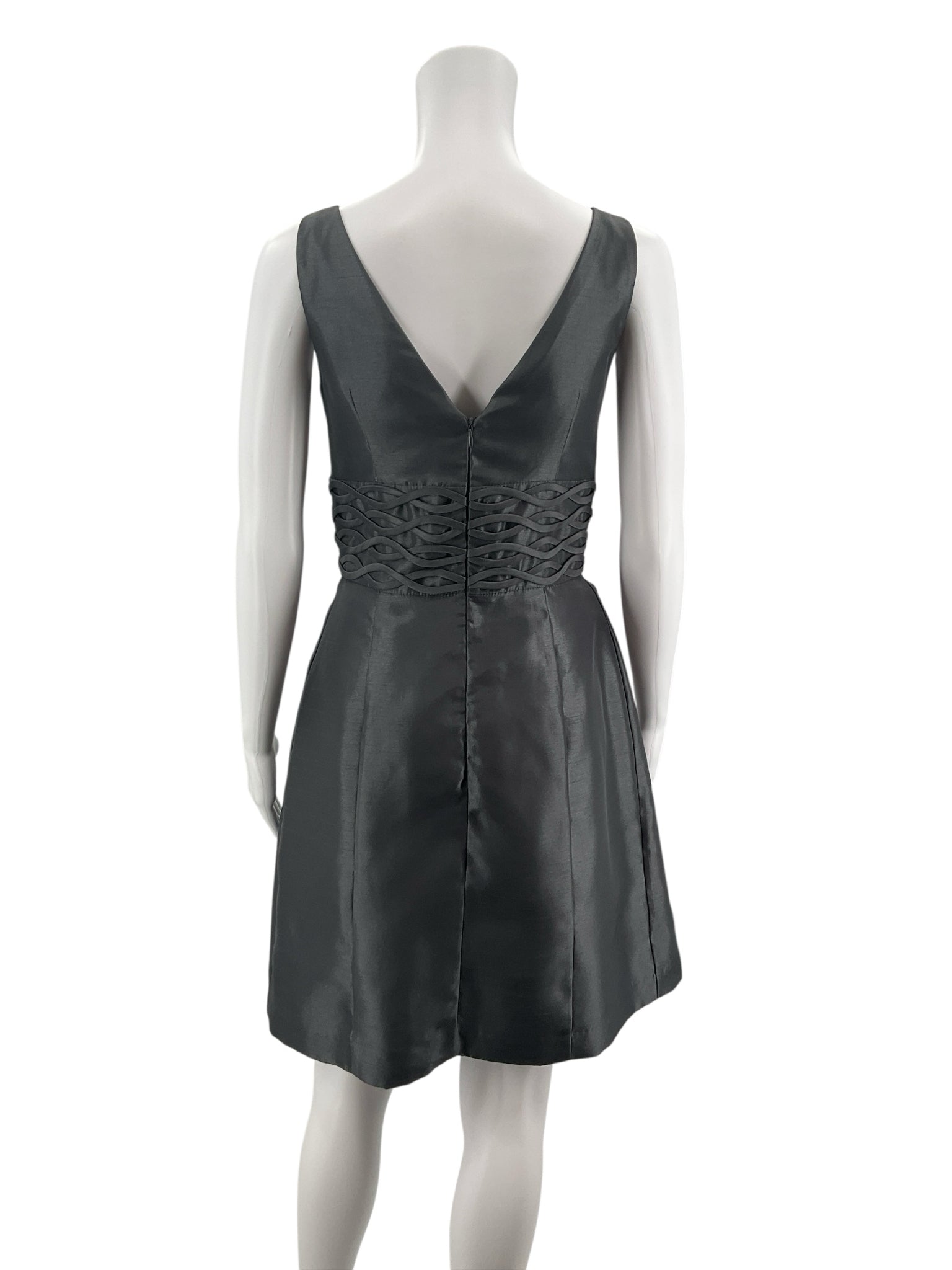 JS Boutique Petite Gray Braided Waist V-Neck A-Line Cocktail Dress Size 4P