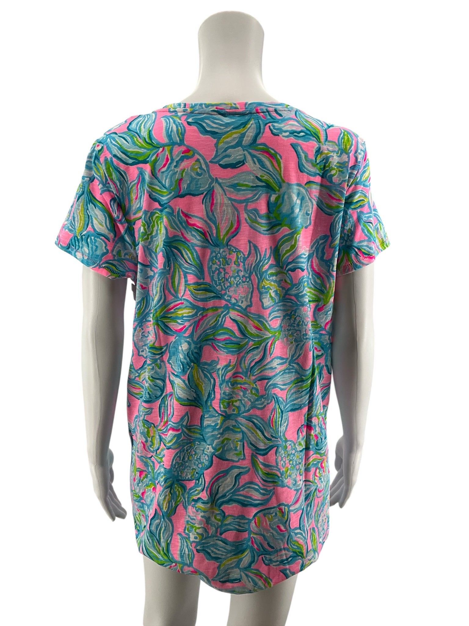 Lilly Pulitzer Etta V-Neck T-Shirt Top Multi It Was All A Dream Floral Size Large