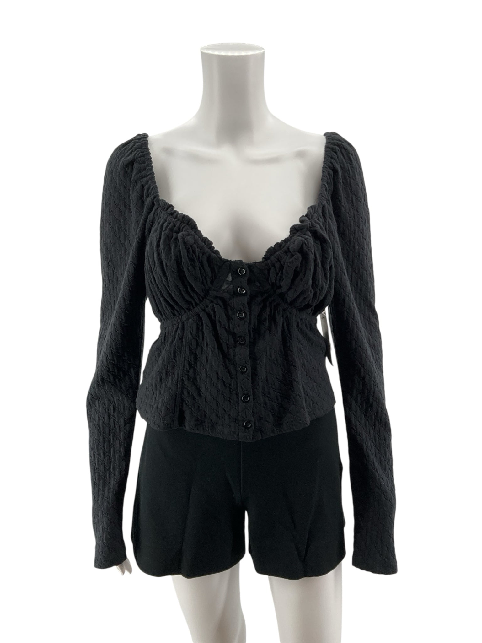 Free People Skylar Rose Textured Knit Peplum Cardigan Top Black XL