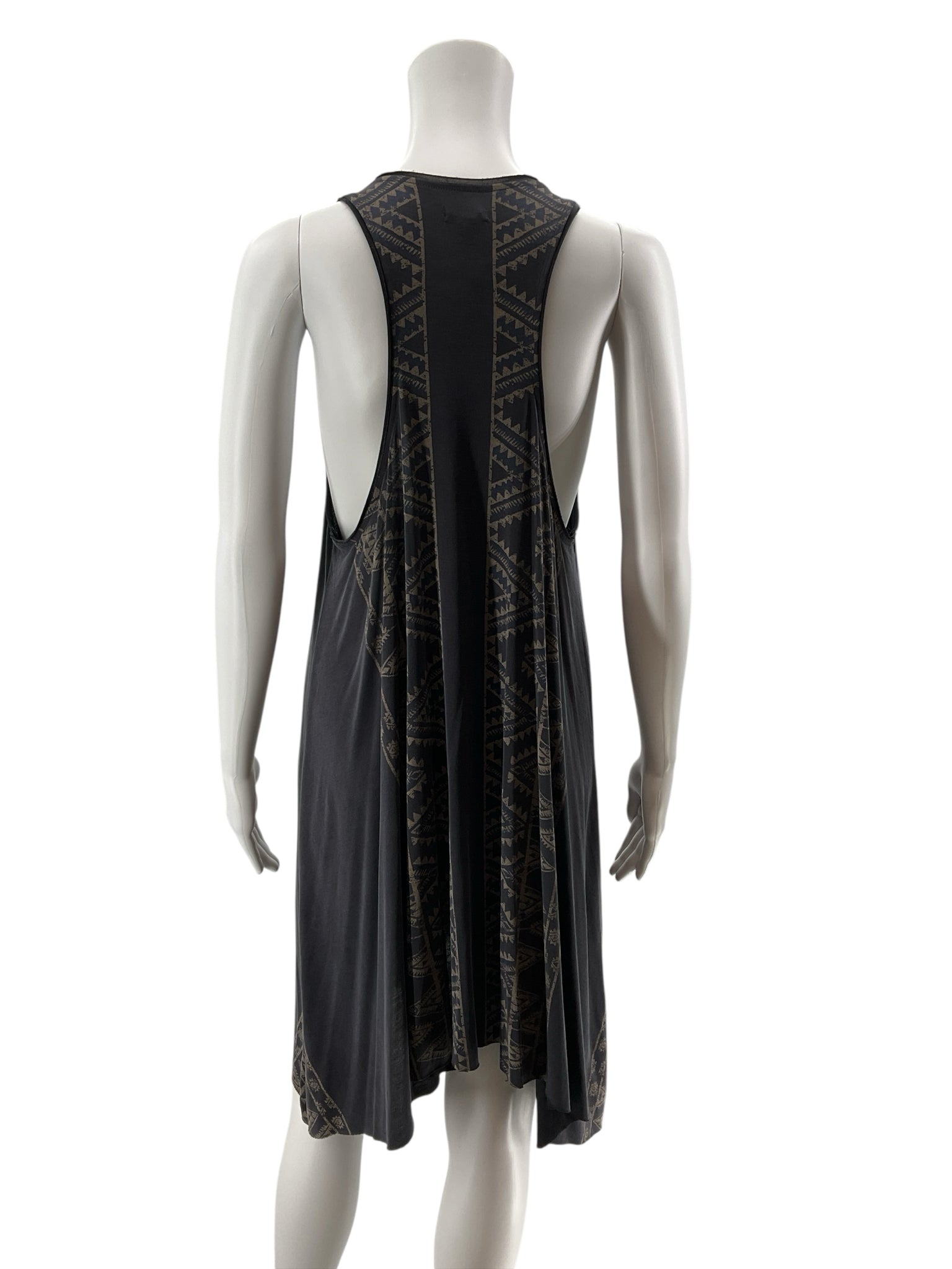 Ecote Aztec Print Racerback Handkerchief Hem Swing Dress Gray Tan Boho Medium