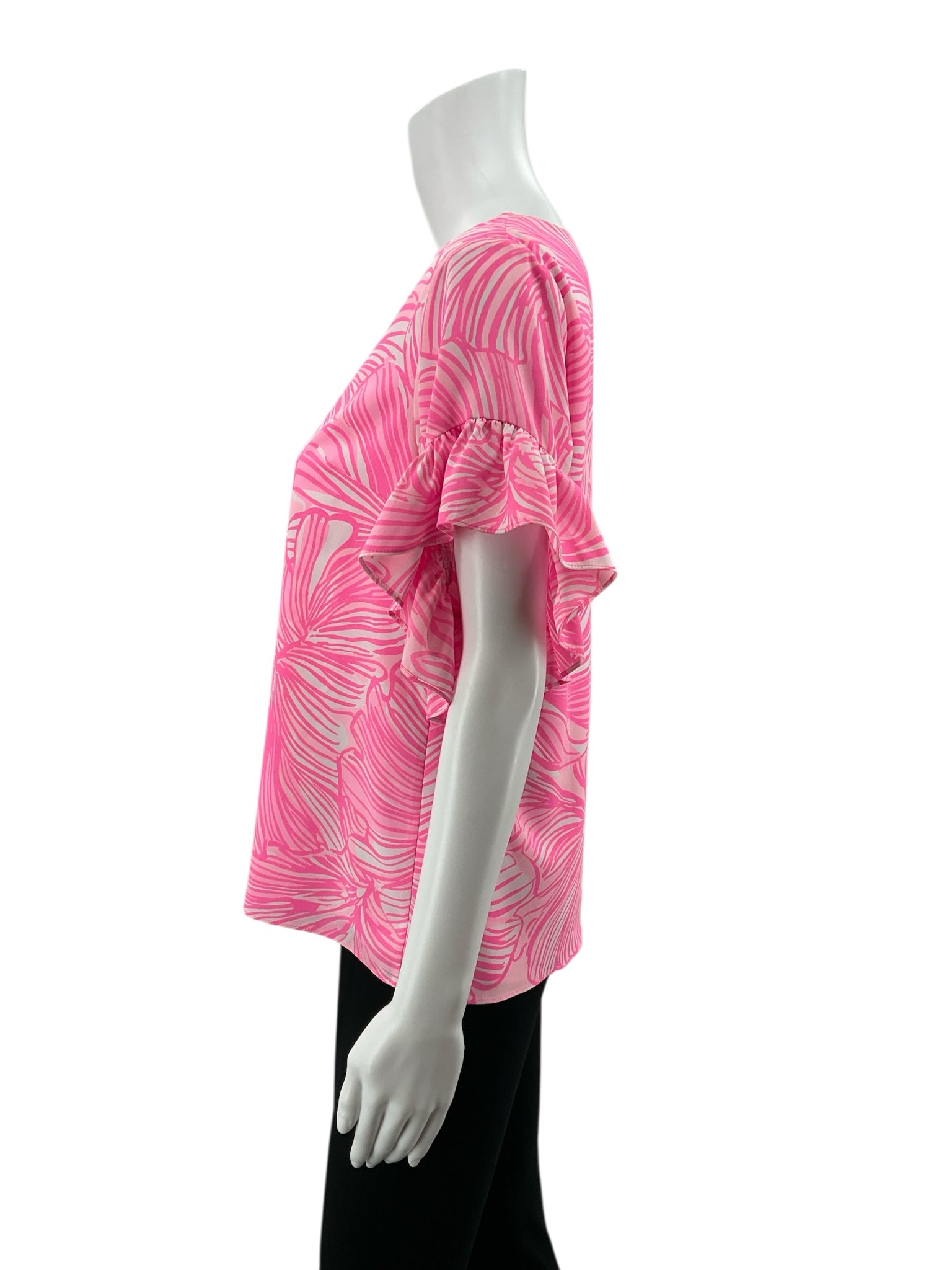Lilly Pulitzer white/pink Short Sleeve Arabelle Top In The Vias Pink Tropical Leaf Print Blouse XS - Size XS