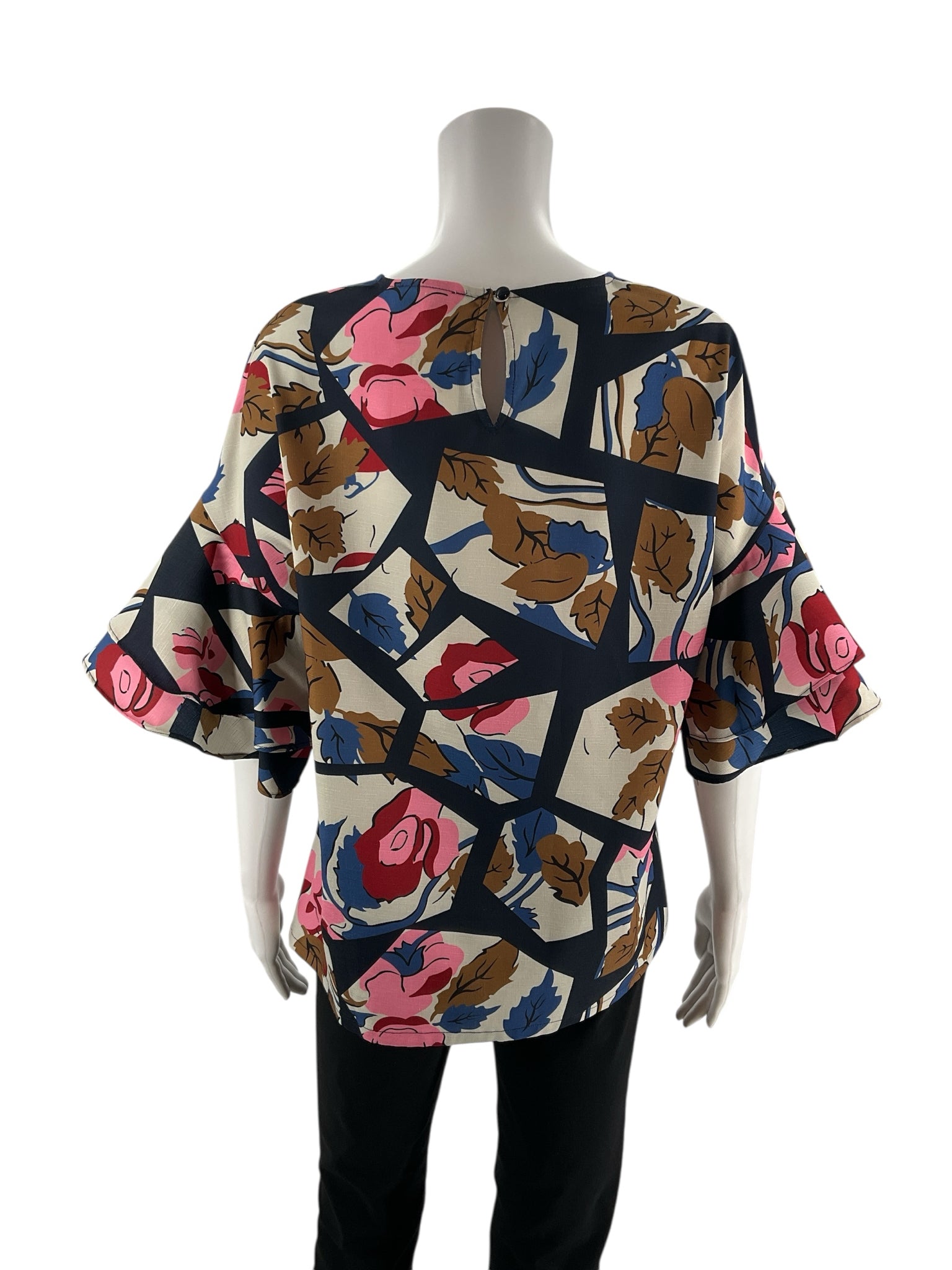 Jade Navy/White/Pink/Brown Print Pre-Owned Ladies Top - Size Medium