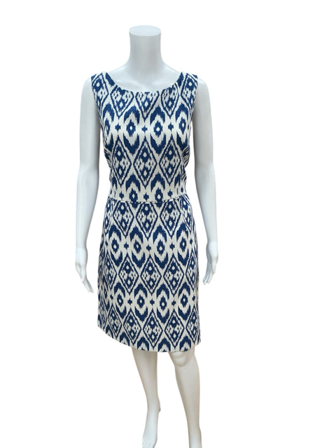 9 & Co. Blue & Ivory Ikat Geometric Print Sheath Dress Size 8