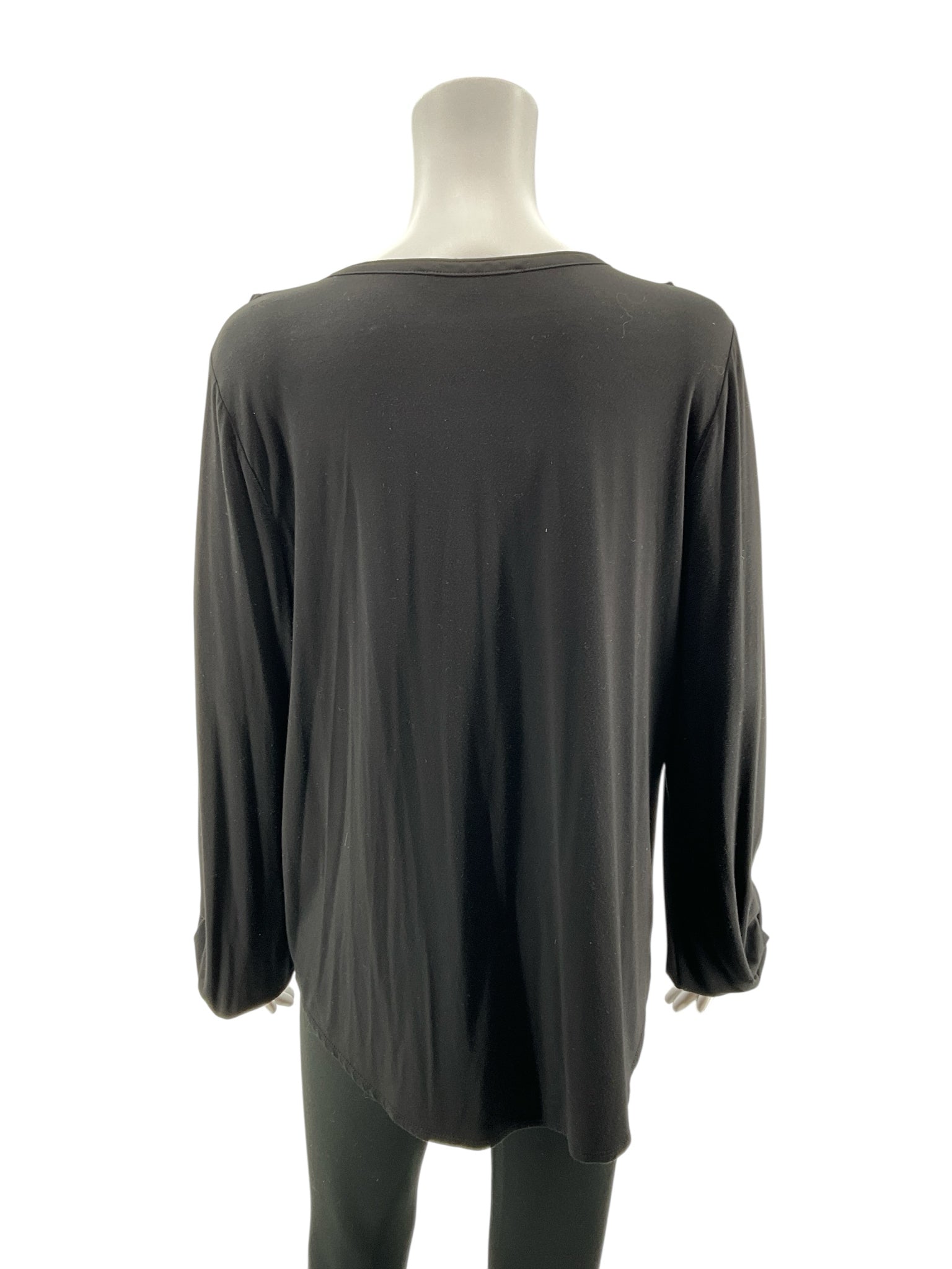 White House Black Market Ruffle V-Neck Long Sleeve Top Black Size Large