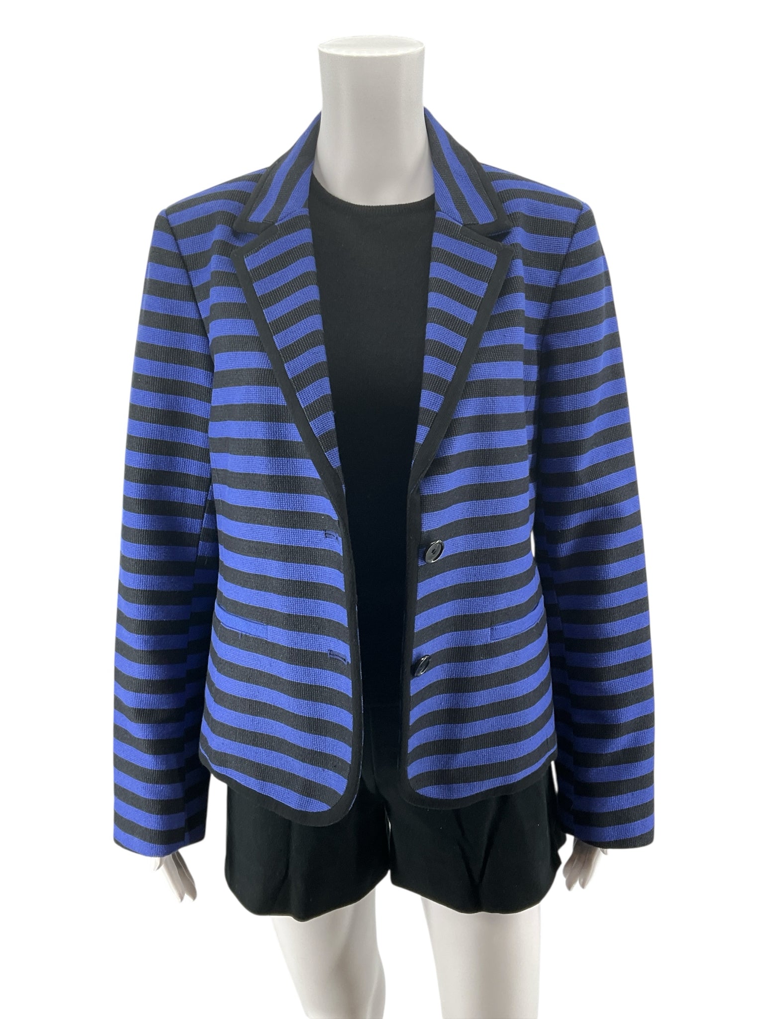 Ann Taylor LOFT Striped Knit Blazer Blue Black Cotton Blend Size 12