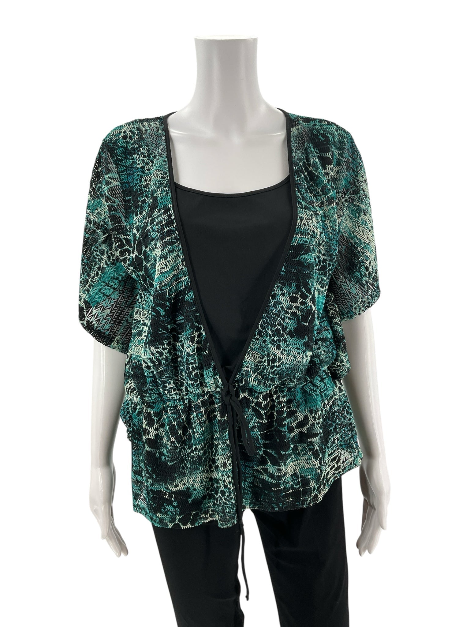 Sharagano Green/Black Print Pre-Owned Ladies Top - Size Large Petite - Margaret’s Fine Consignment