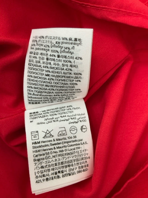 H&M Red Linen-Blend Ruffle Hem Mini Dress Size XS - ONLINE ONLY
