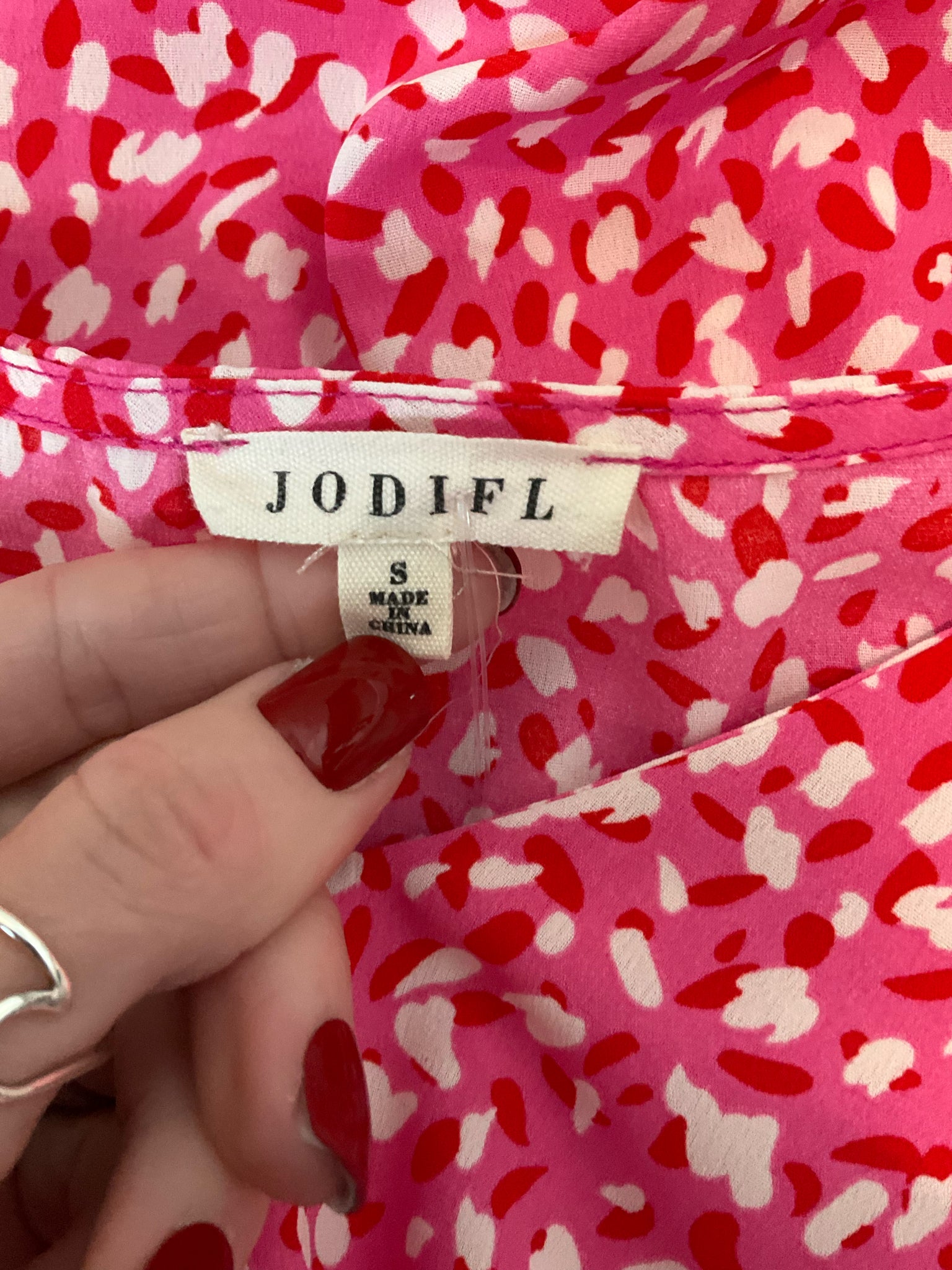 Jodifl pink/red/white Short Sleeve Pink & Red Confetti Dot Puff Sleeve Blouse Top Size Small - Size S