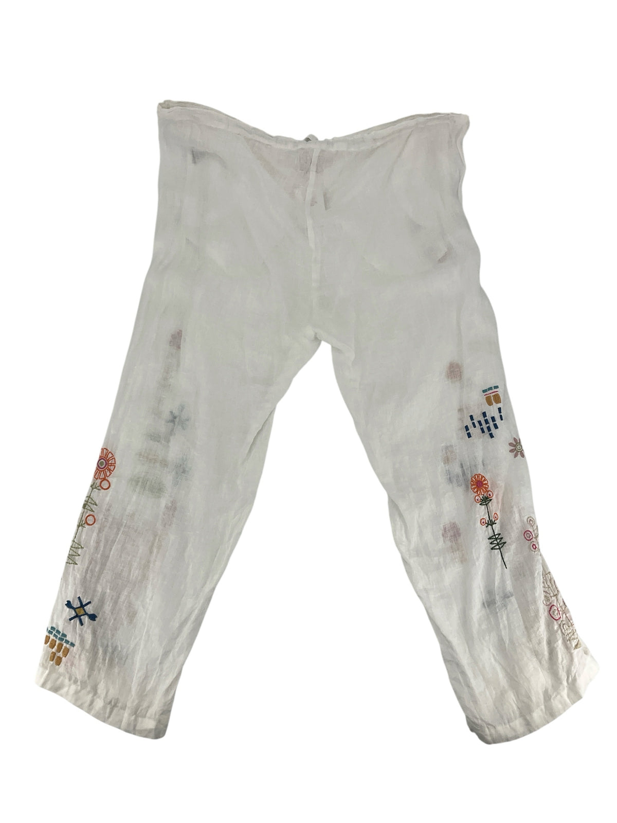 Johnny Was Asha White Linen Embroidered Wide Leg Pants Size XL - Downstairs