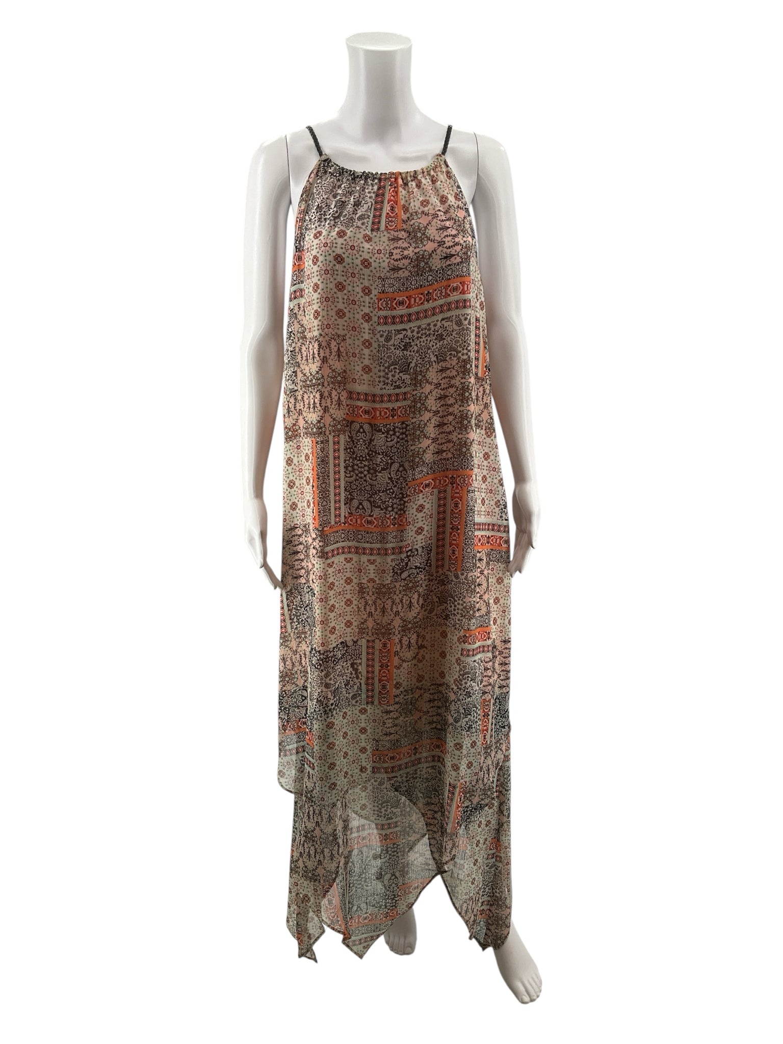 SOHO APPAREL LTD. multi Maxi Soho Apparel Bohemian Patchwork Maxi Dress Sleeveless Handkerchief Hem XL - Size XL