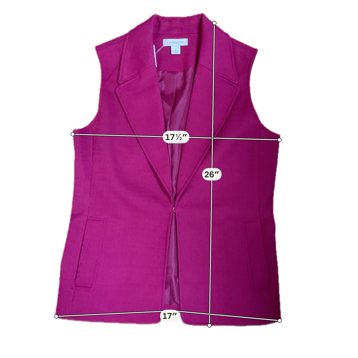 Liz Claiborne Raspberry Pink Notched Lapel Blazer Vest Size 6