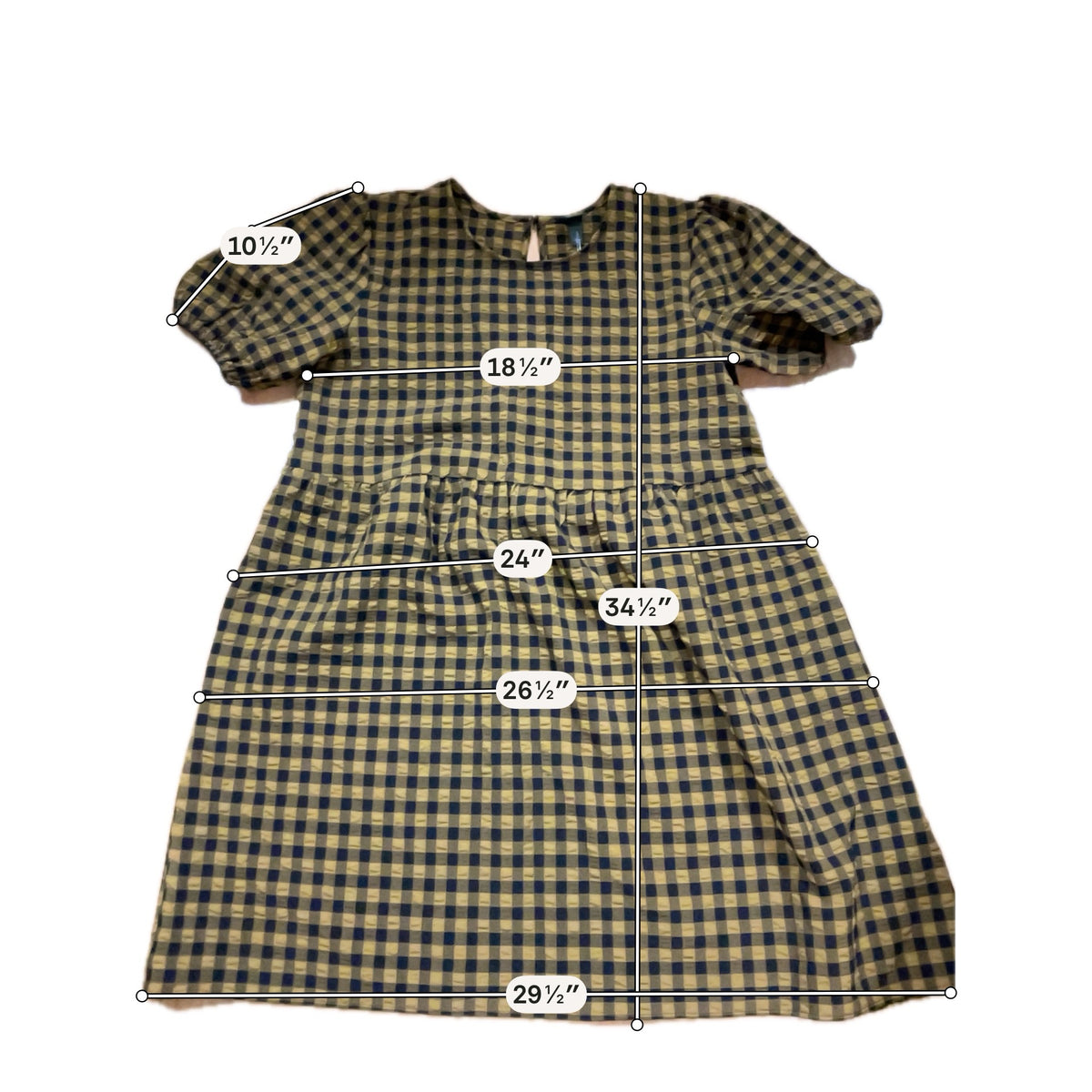 Wild & Fable Mustard & Black Checkered Puff Sleeve Tiered Mini Dress | Size Large