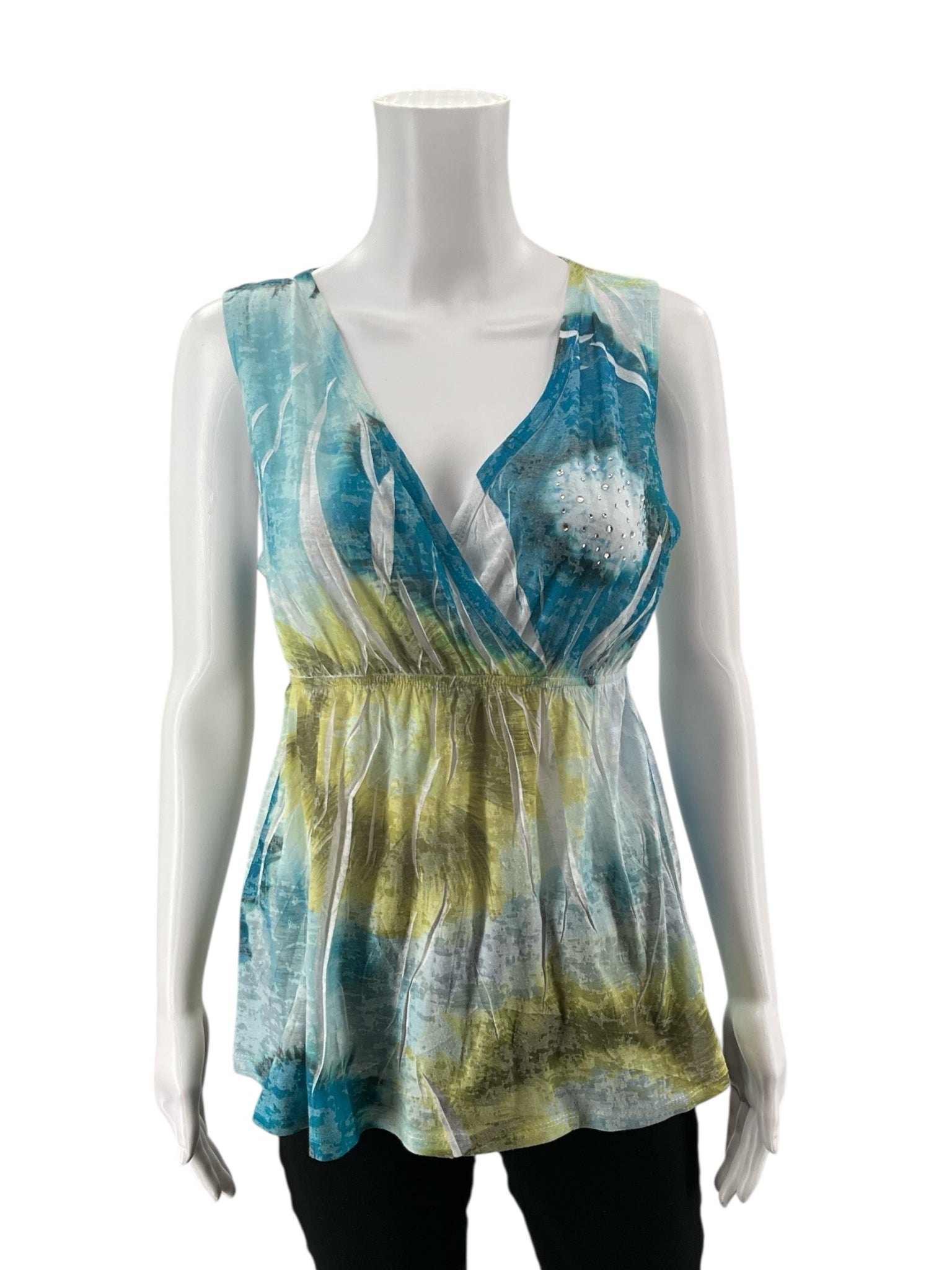 INC Aqua/Green Print Pre-Owned Ladies Casual Top - Size Small