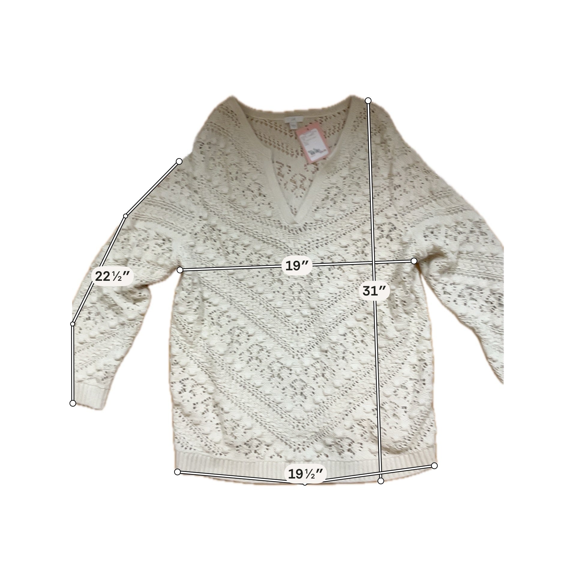 J. Jill Tan Open Knit Boho Sweater Cotton Blend V-Neck Pullover Top XL
