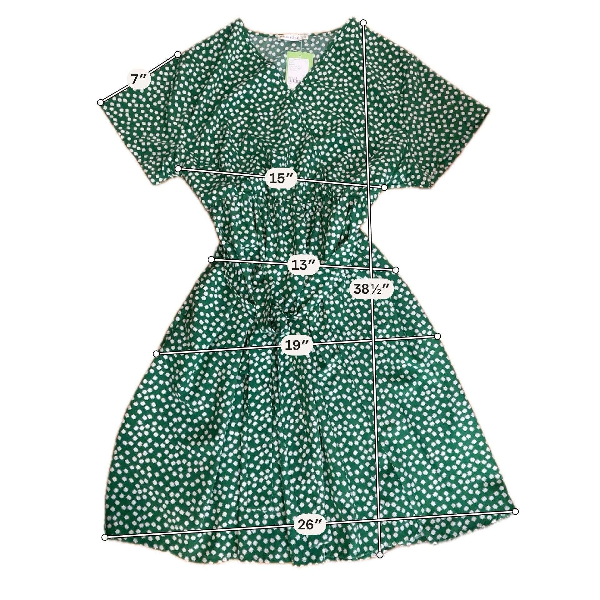 Nemidor Green Daisy Floral Faux Wrap V-Neck Dress Size UK 18 / US 14