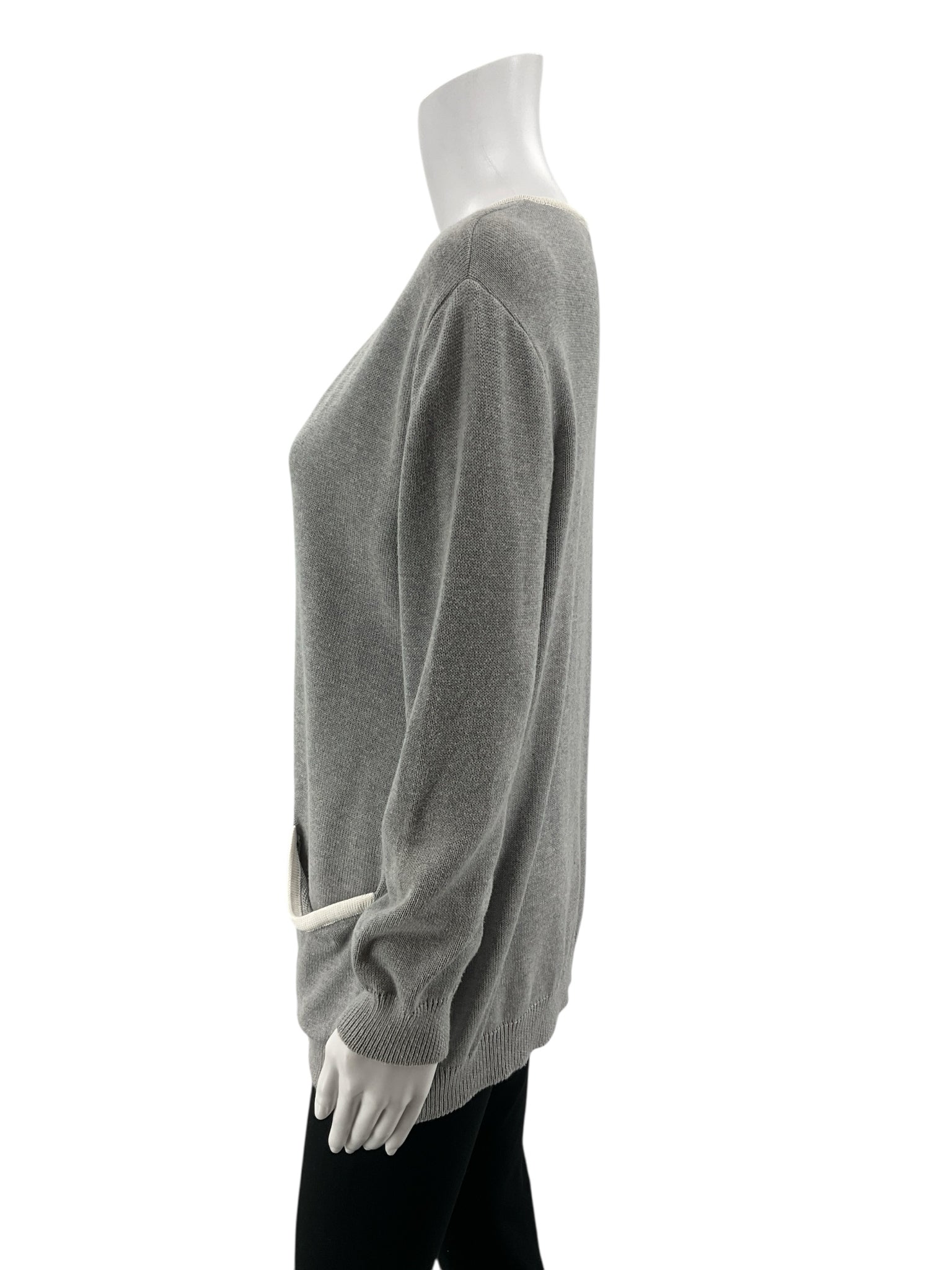 St. John Sport by Marie Gray gray/white Sweaters V-Neck Cardigan Sweater Heather Gray White Size Small - Size S