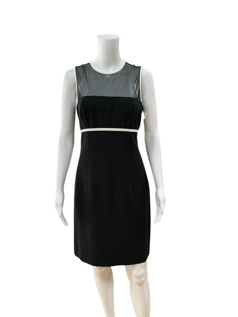Ann Taylor Mesh Yoke Colorblock Sheath Dress Black Cream Size 6