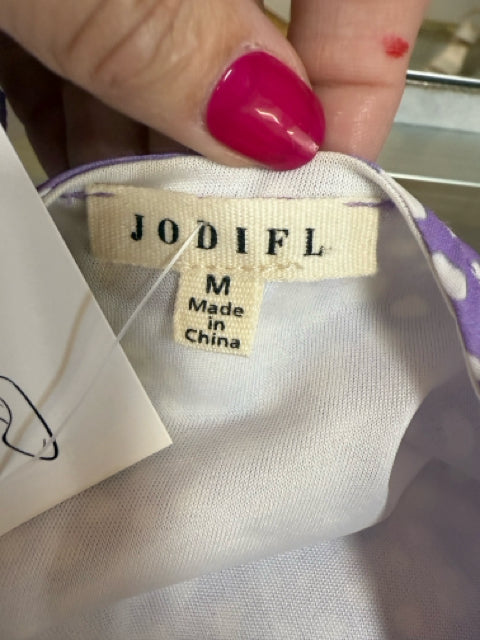 Jodifl purple/white Babydoll Lavender Polka Dot Flutter Sleeve Ruffle Dress Size Medium - Size M