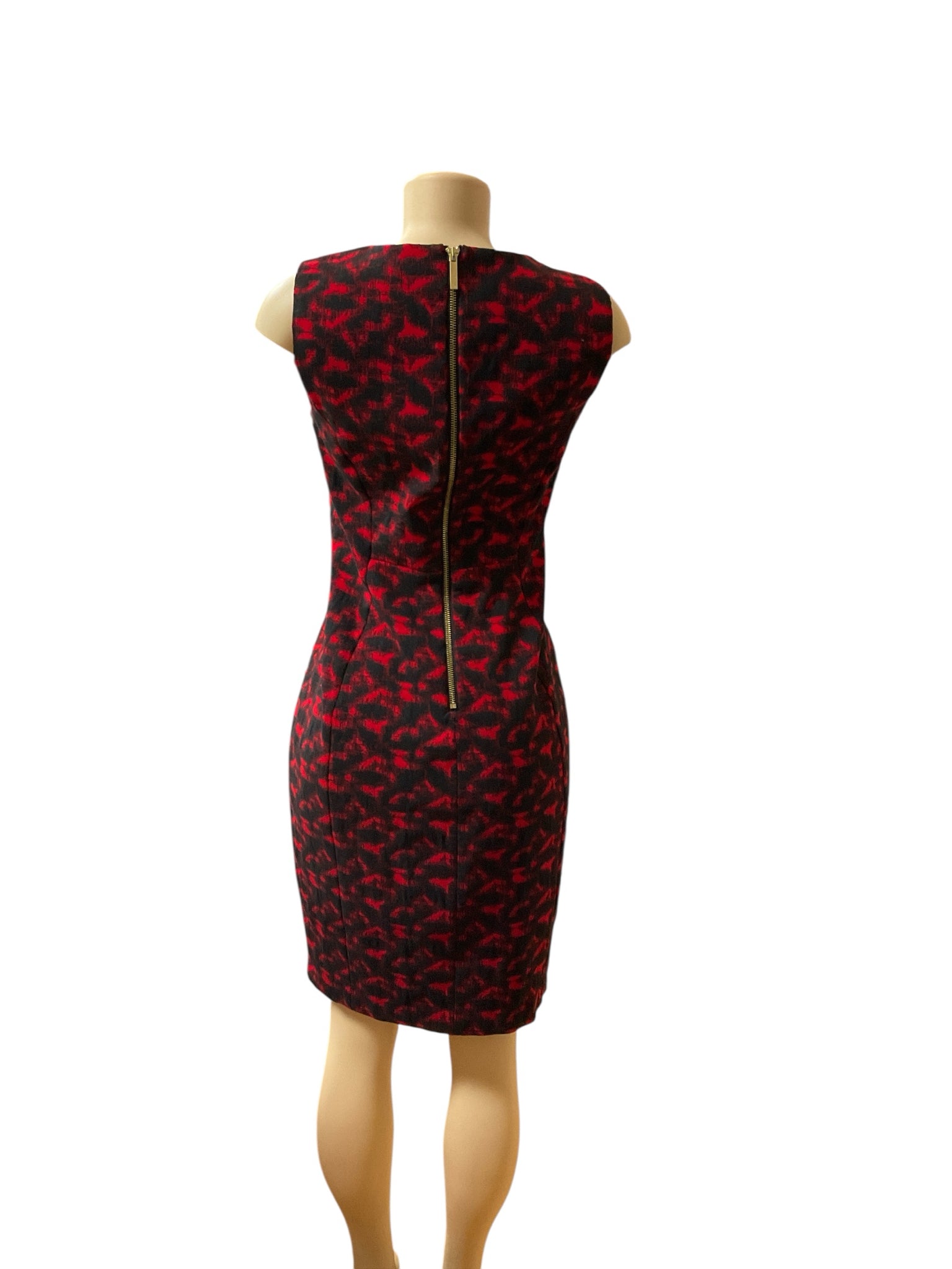 Calvin Klein Red & Black Abstract Jacquard Sheath Dress | Size 8