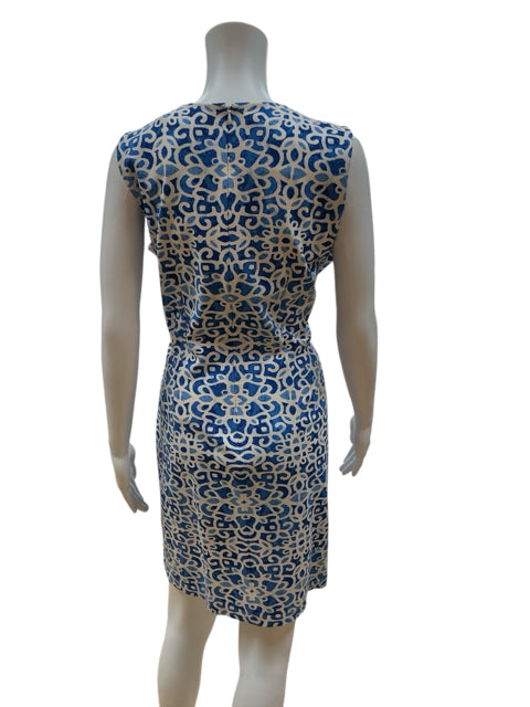 J. Mclaughlin White/Blue Print Pre-Owned Ladies Dress - Size Large