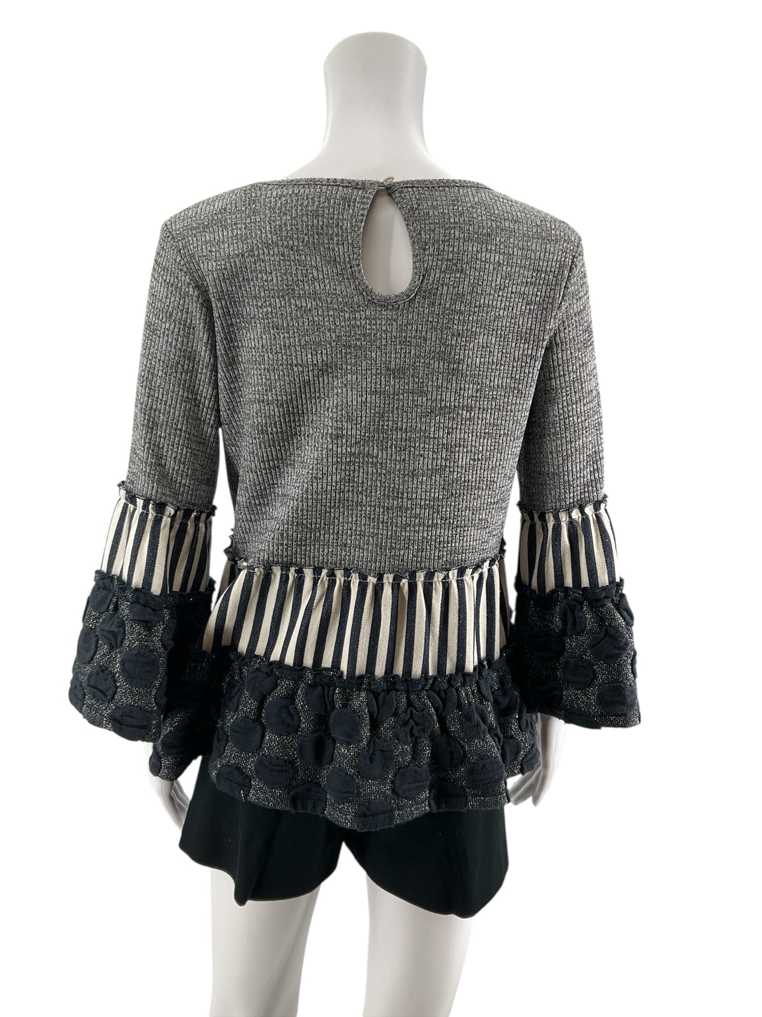 THML Mixed Media Striped Tiered Bell Sleeve Top Size Small