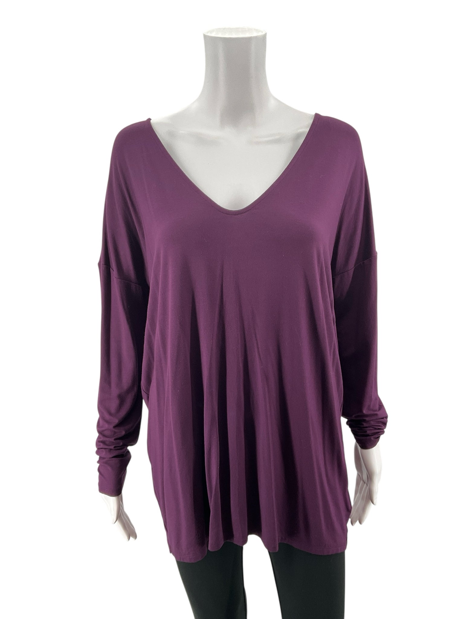 Express Relaxed Fit V-Neck Dolman Sleeve Tee Plum Size Medium