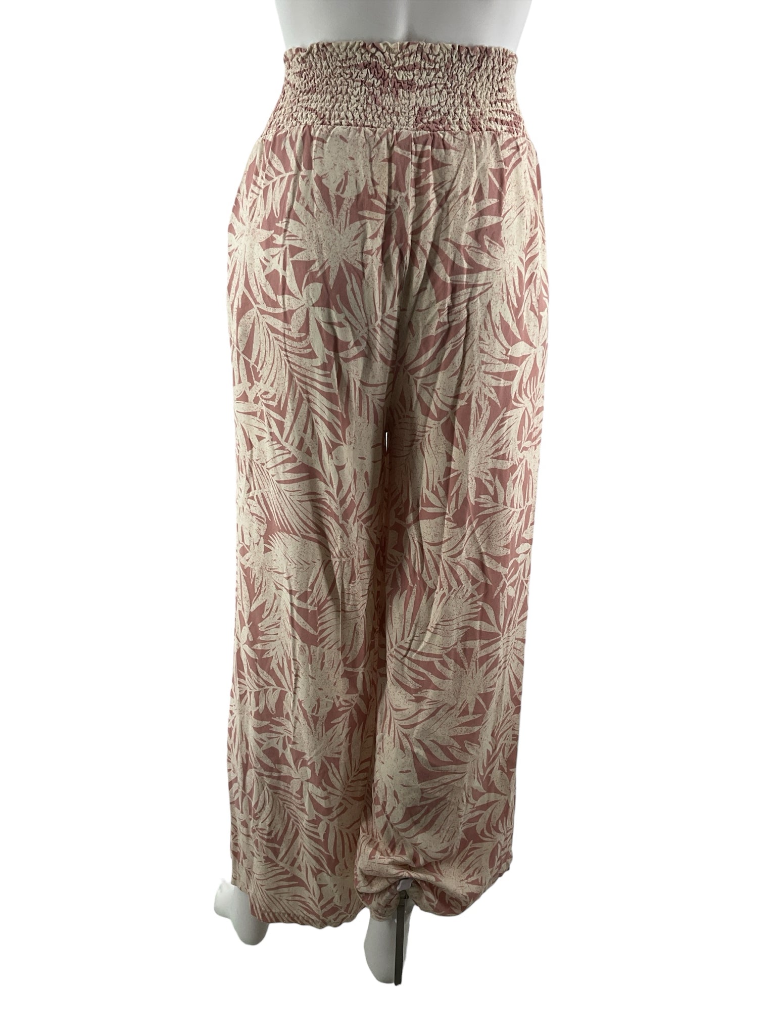 Streetwear Society cream/pink Pant Cream & Pink Tropical Leaf Palazzo Pants Size Medium - Size M