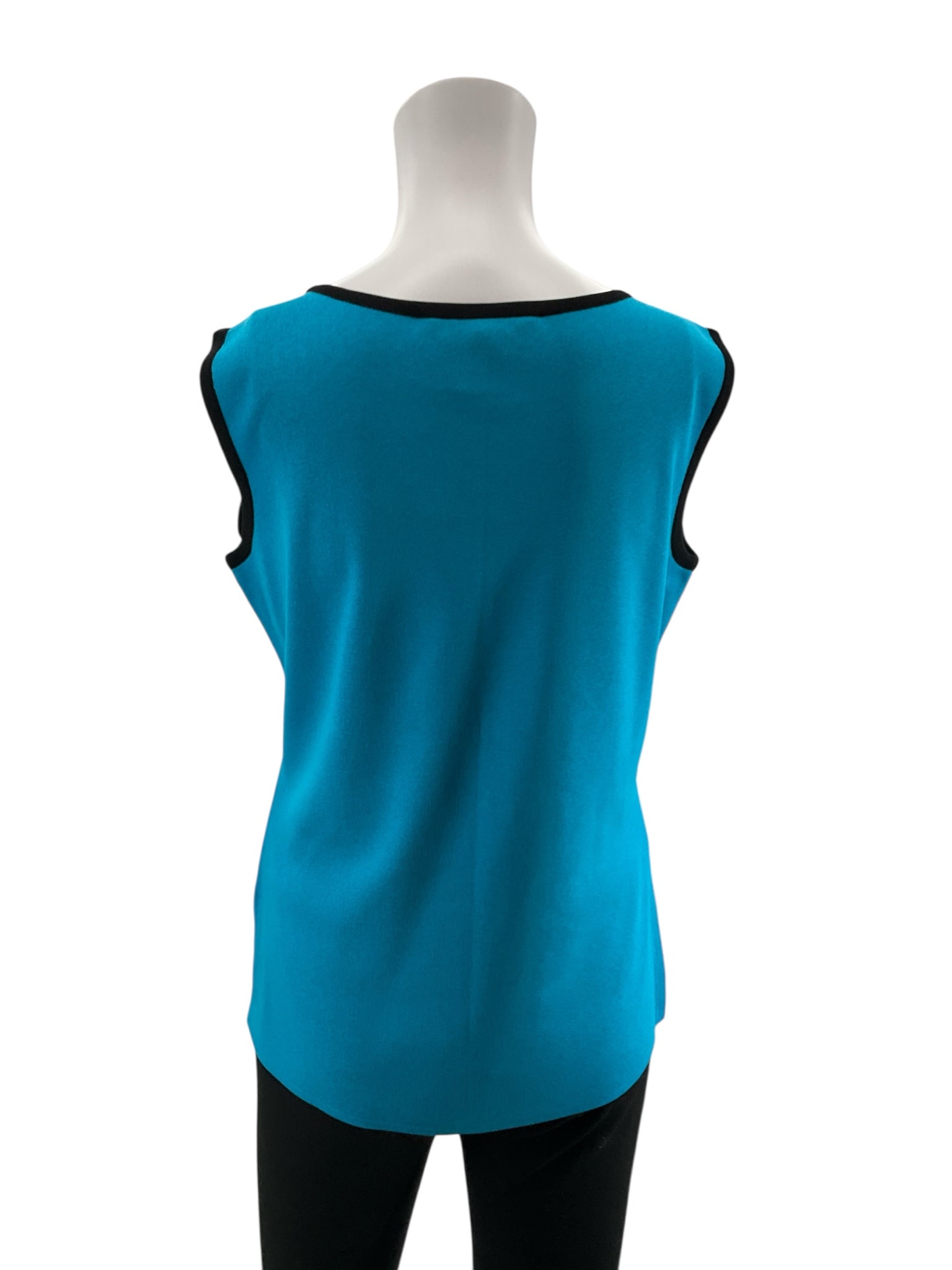 Misook Turquoise Sleeveless Turquoise & Black Trim Sleeveless Ribbed Knit Shell Tank Top Size S - Size S