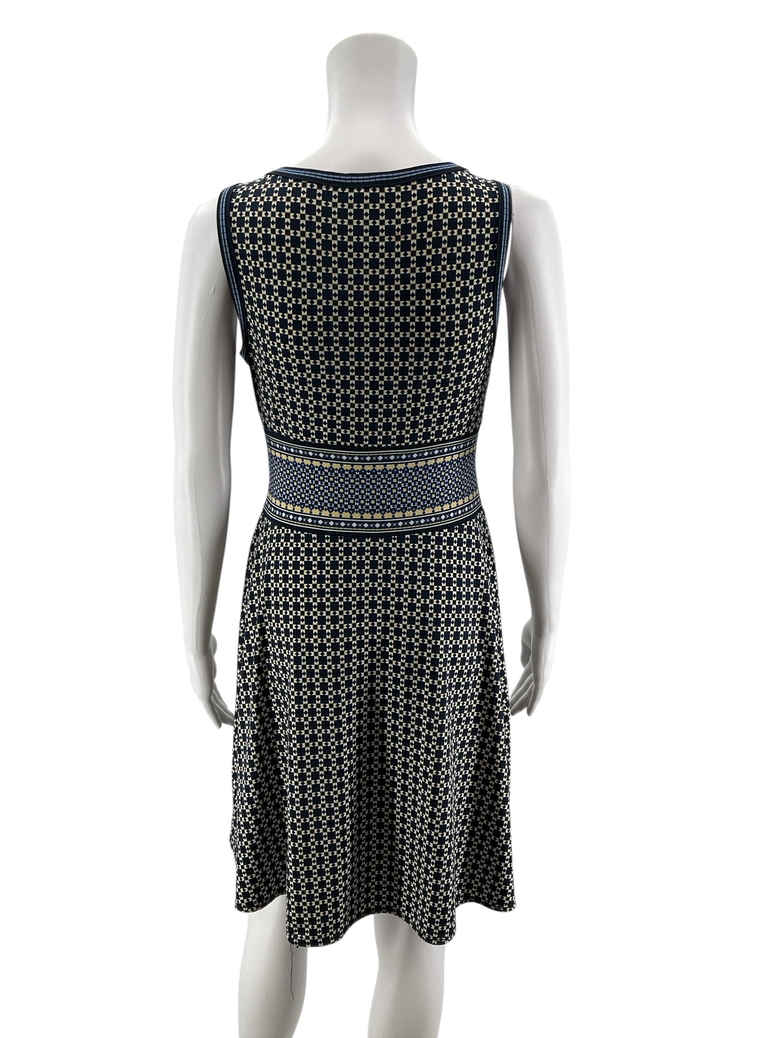 NIC + ZOE Navy Mosaic Print Surplice Fit & Flare Knit Dress Size Small