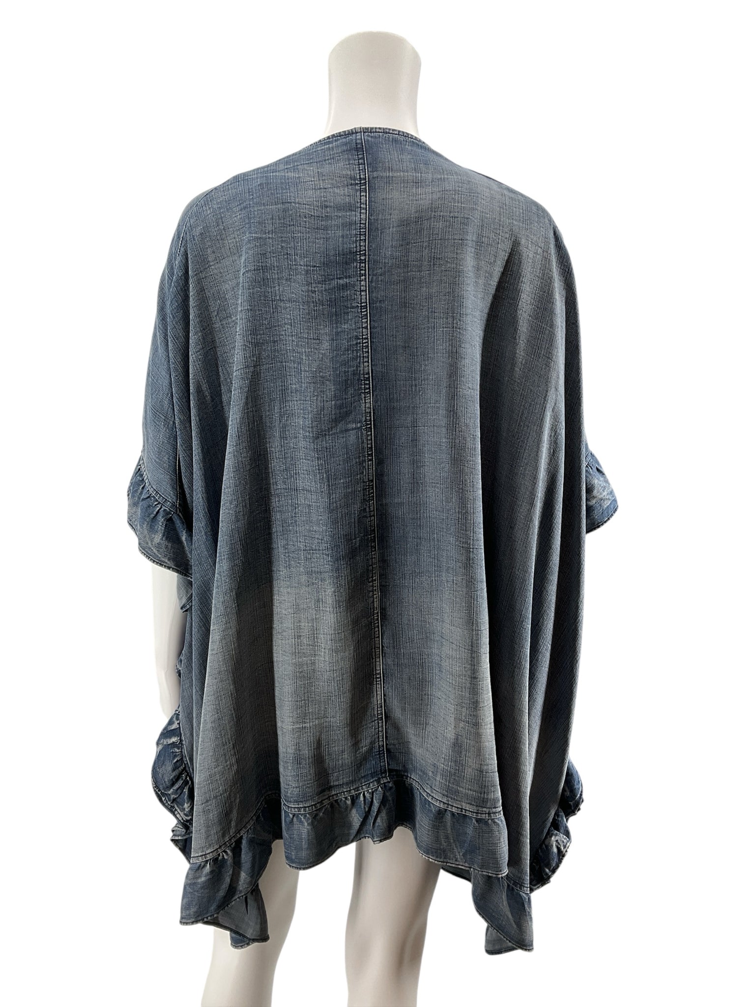 Easel Blue Tencel Ruffle Hem Open Front Kimono Top Size Large