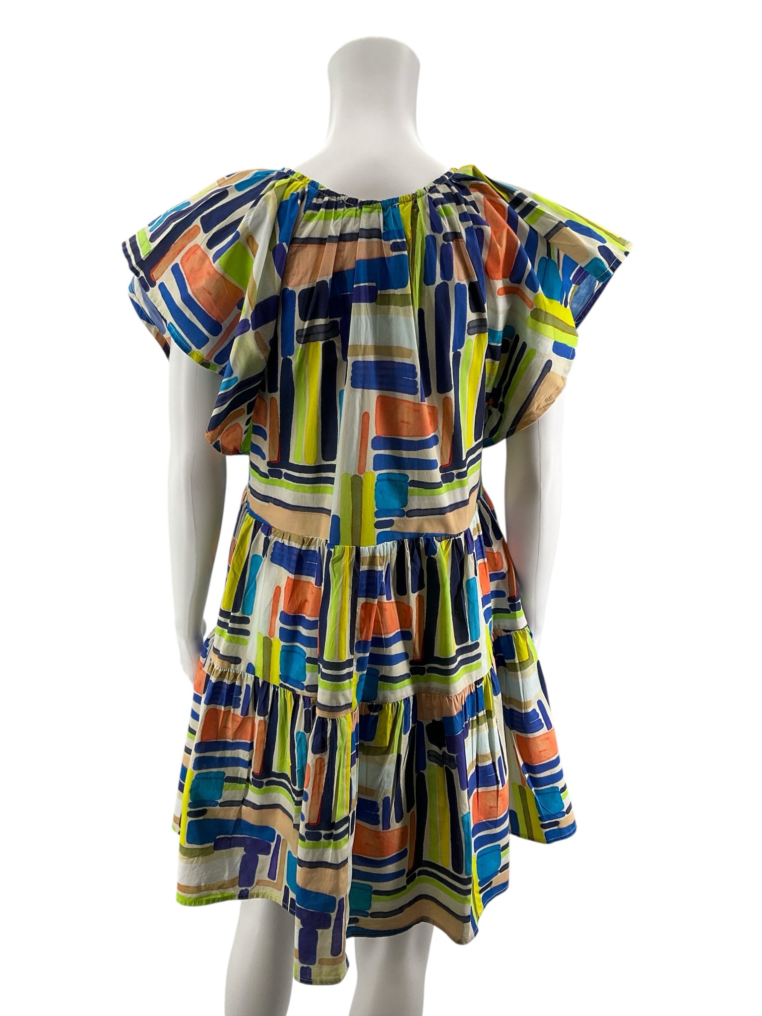 Entro Brushstroke Print Tiered Cotton Babydoll Mini Dress Size Medium